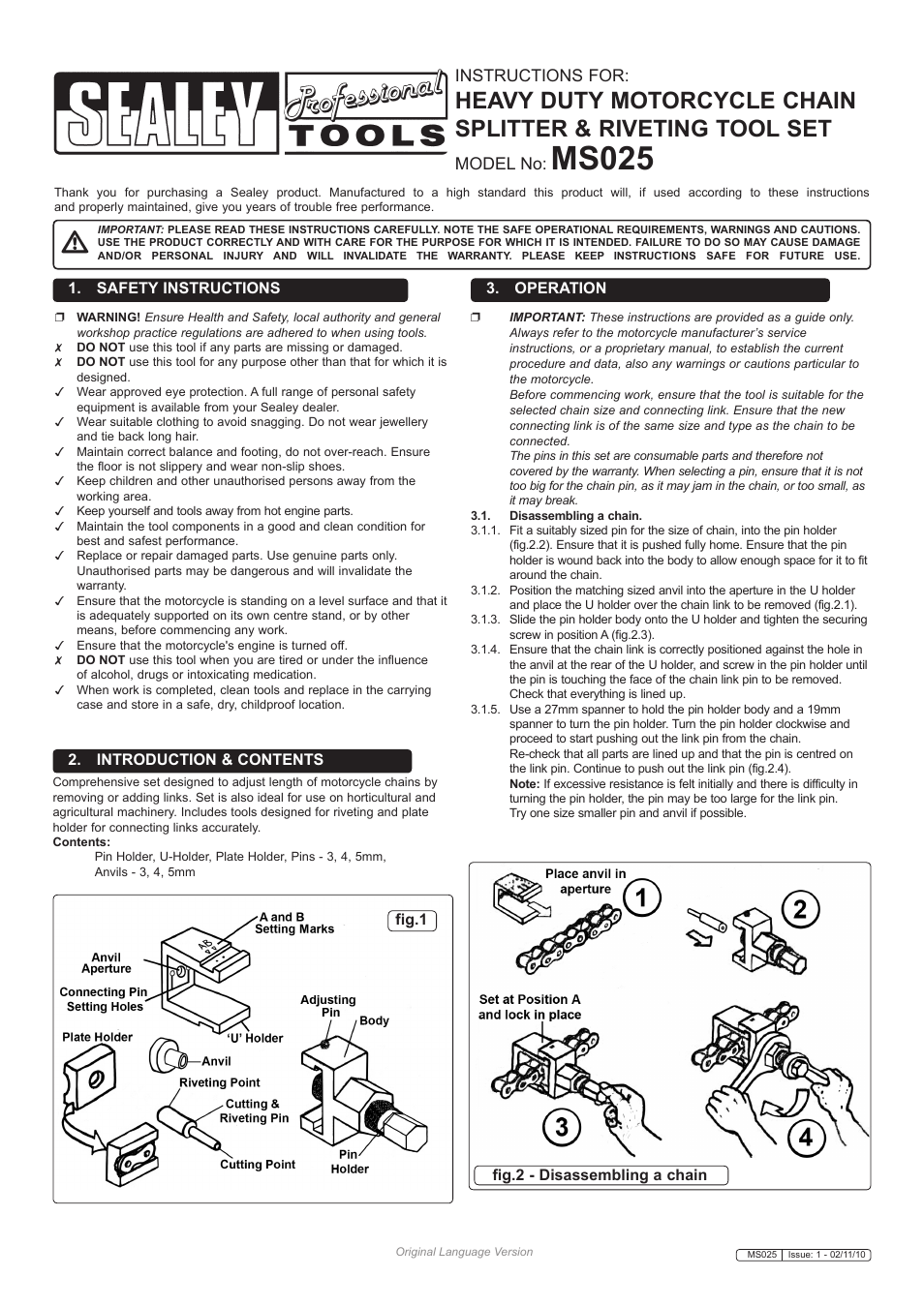 Sealey MS025 User Manual | 2 pages