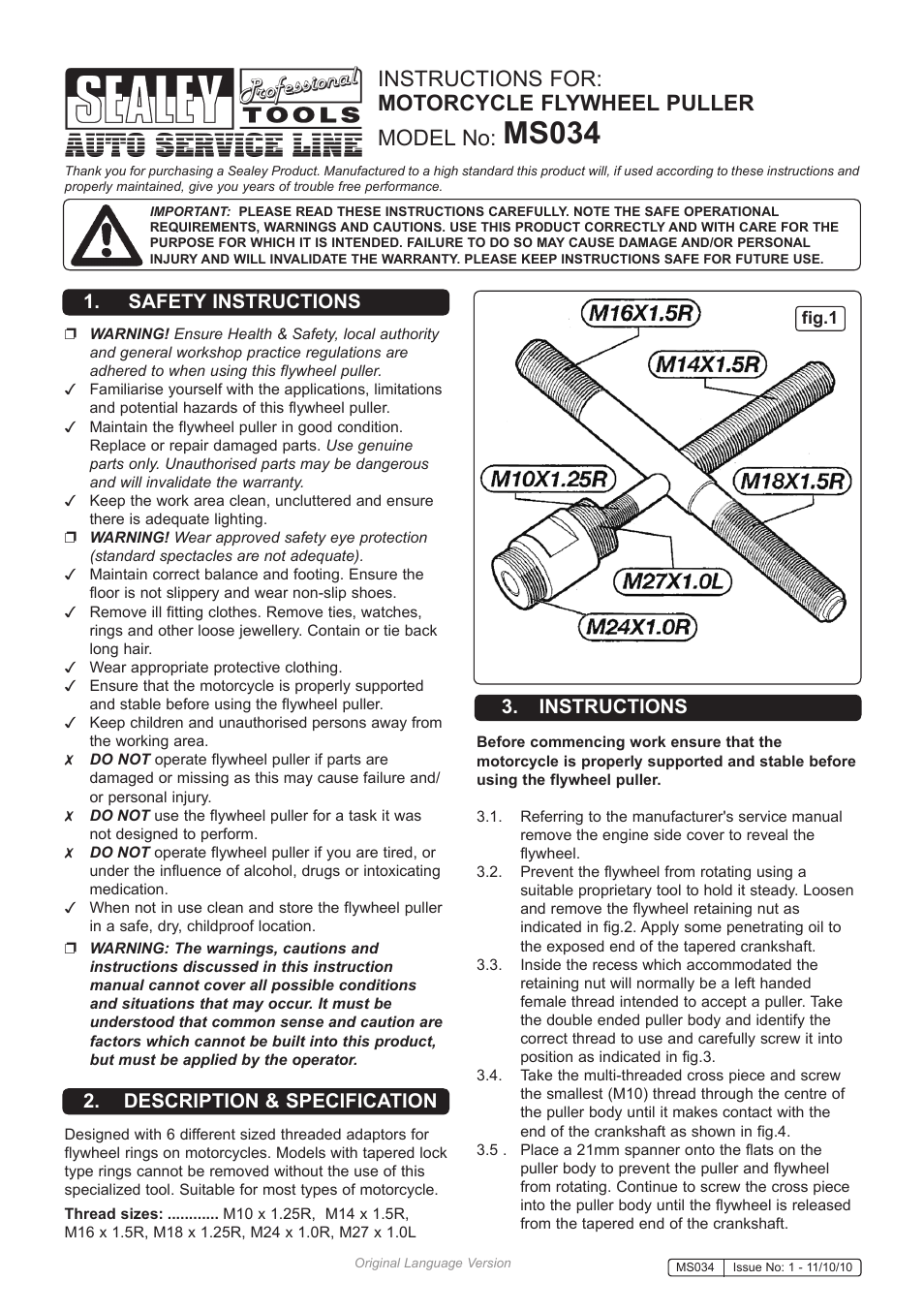 Sealey MS034 User Manual | 2 pages