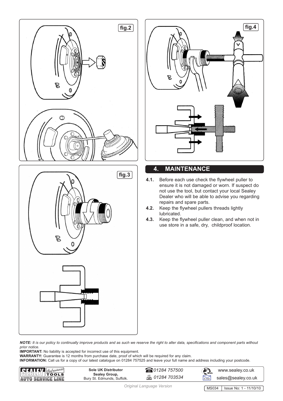 Maintenance, Fig.2 fig.3 fig.4 | Sealey MS034 User Manual | Page 2 / 2