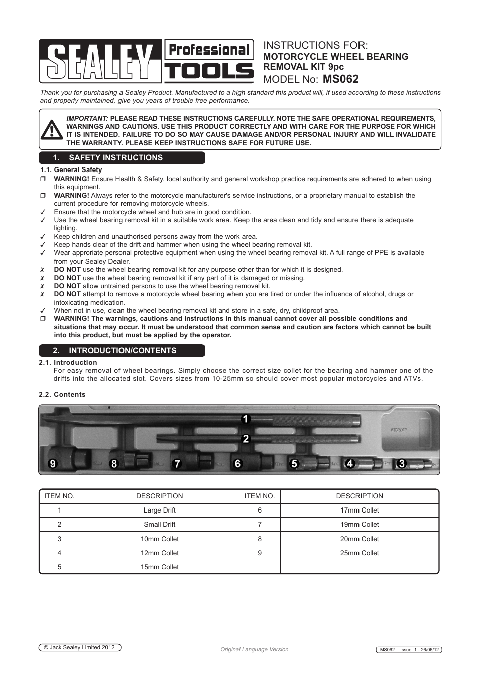 Sealey MS062 User Manual | 2 pages