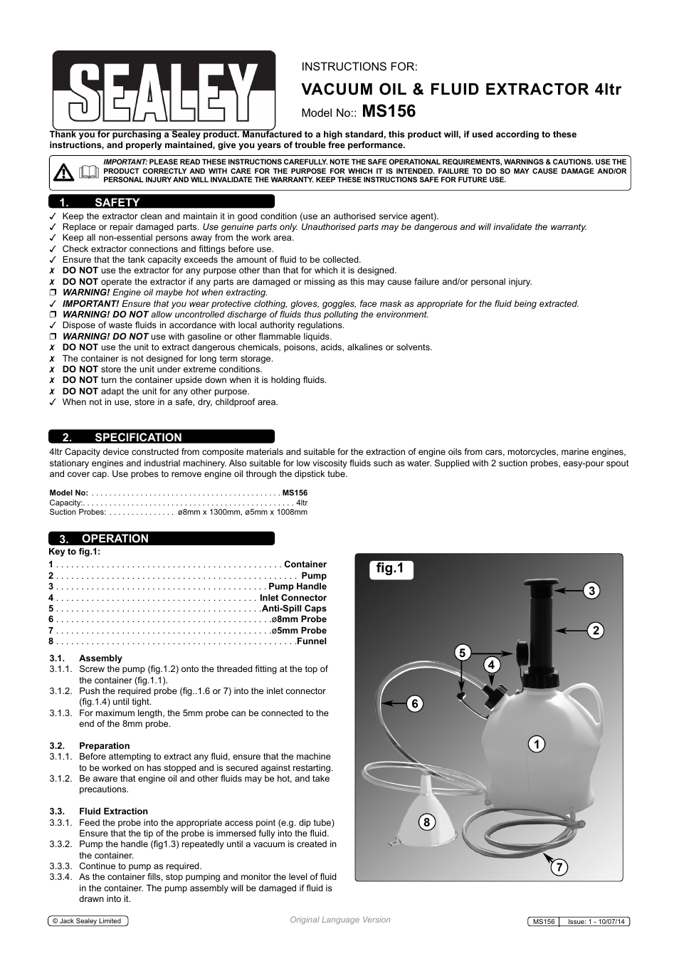 Sealey MS156 User Manual | 2 pages