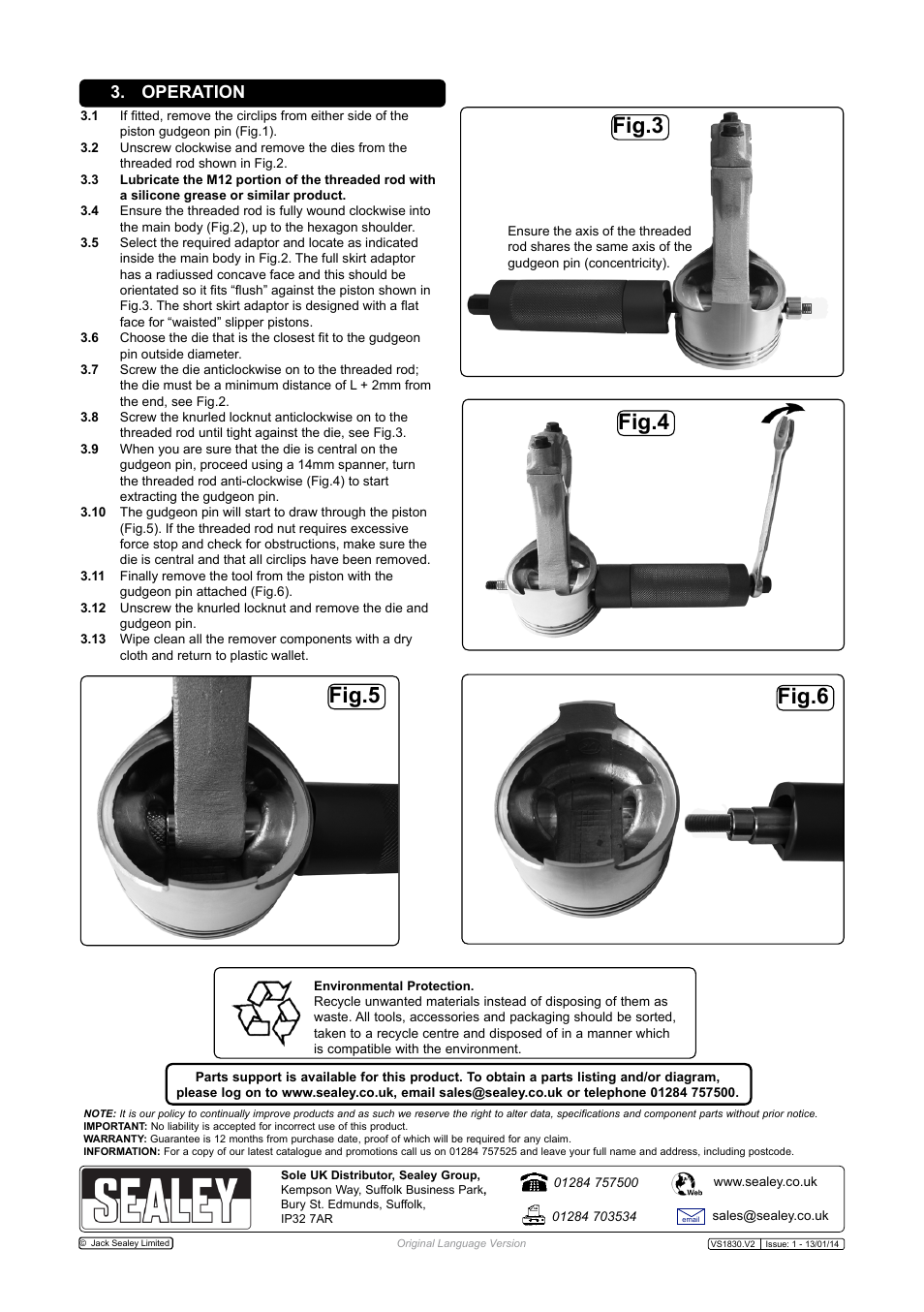 Operation | Sealey VS1830 User Manual | Page 2 / 2