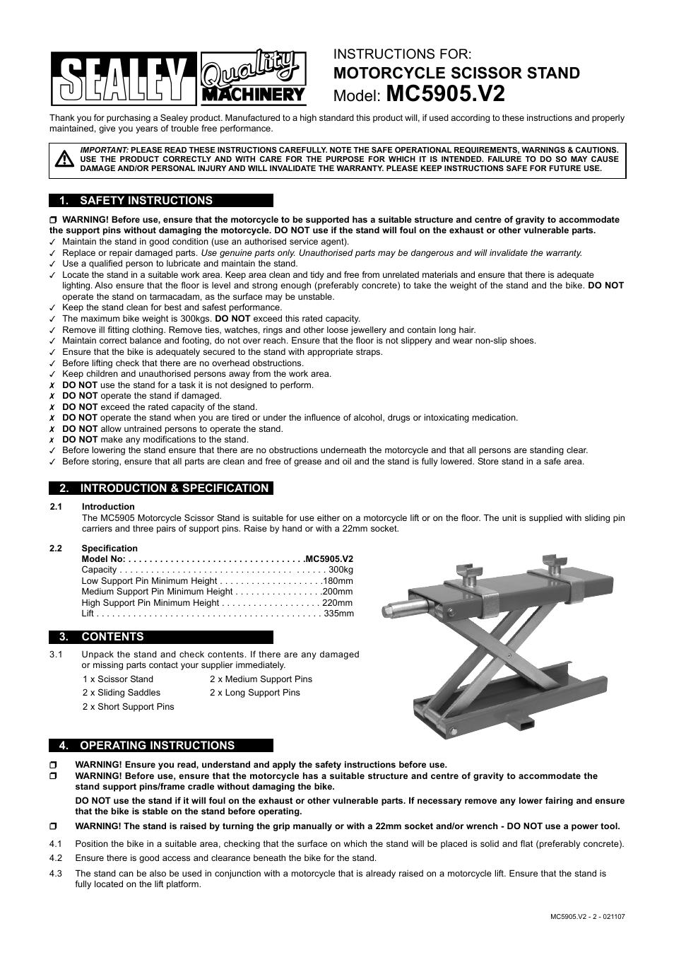 Sealey MC5905 User Manual | 2 pages