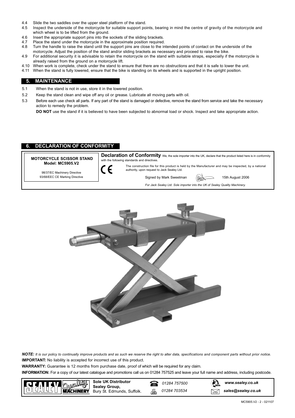 Sealey MC5905 User Manual | Page 2 / 2