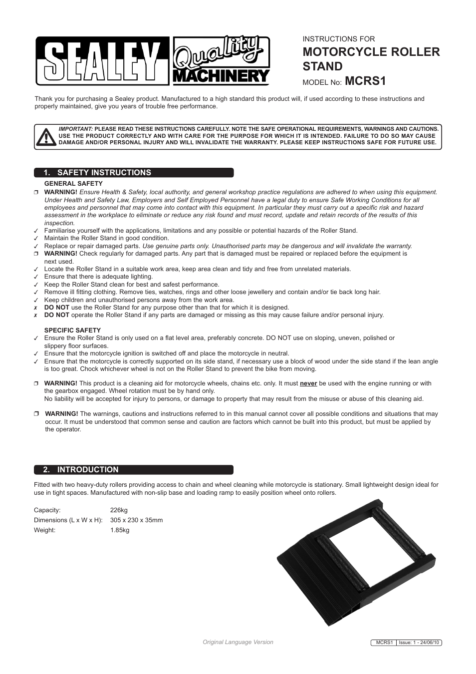 Sealey MCRS1 User Manual | 2 pages