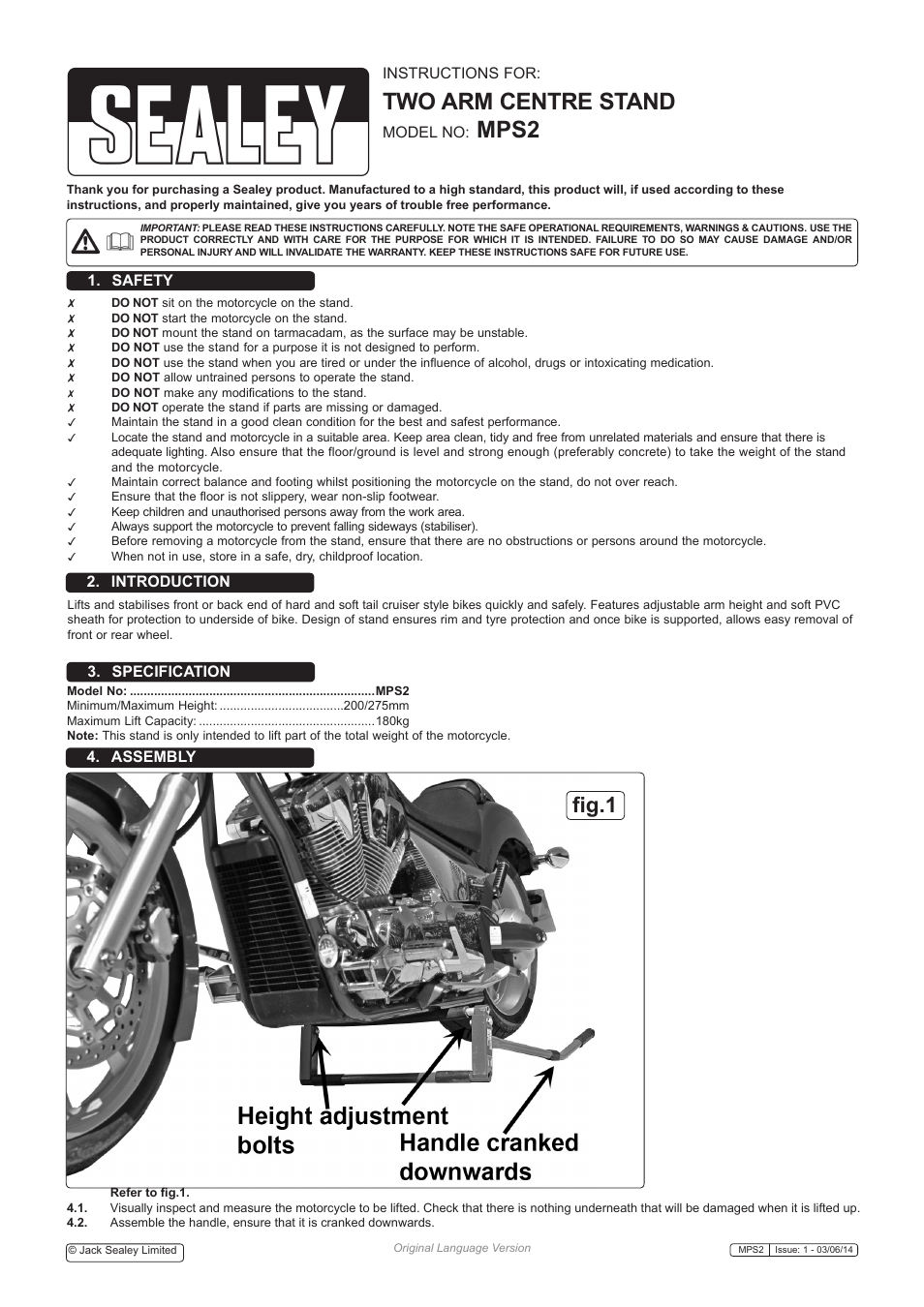 Sealey MPS2 User Manual | 2 pages