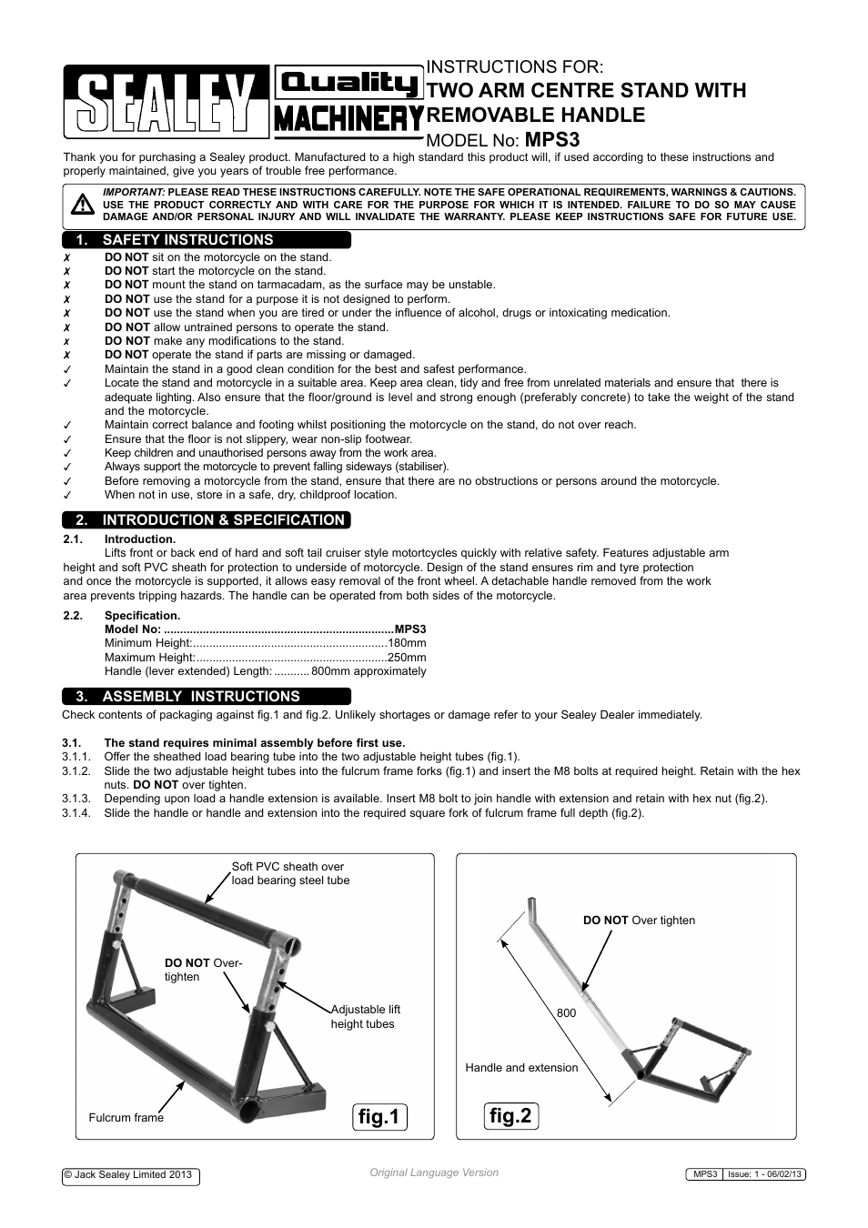 Sealey MPS3 User Manual | 2 pages