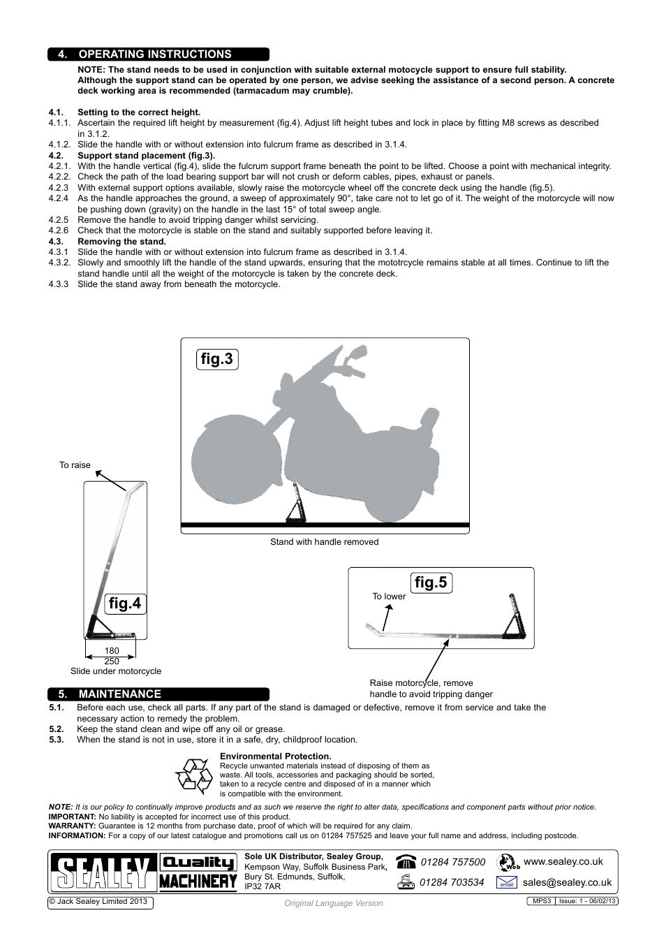 Fig.3 fig.4 fig.5, Maintenance 4. operating instructions | Sealey MPS3 User Manual | Page 2 / 2