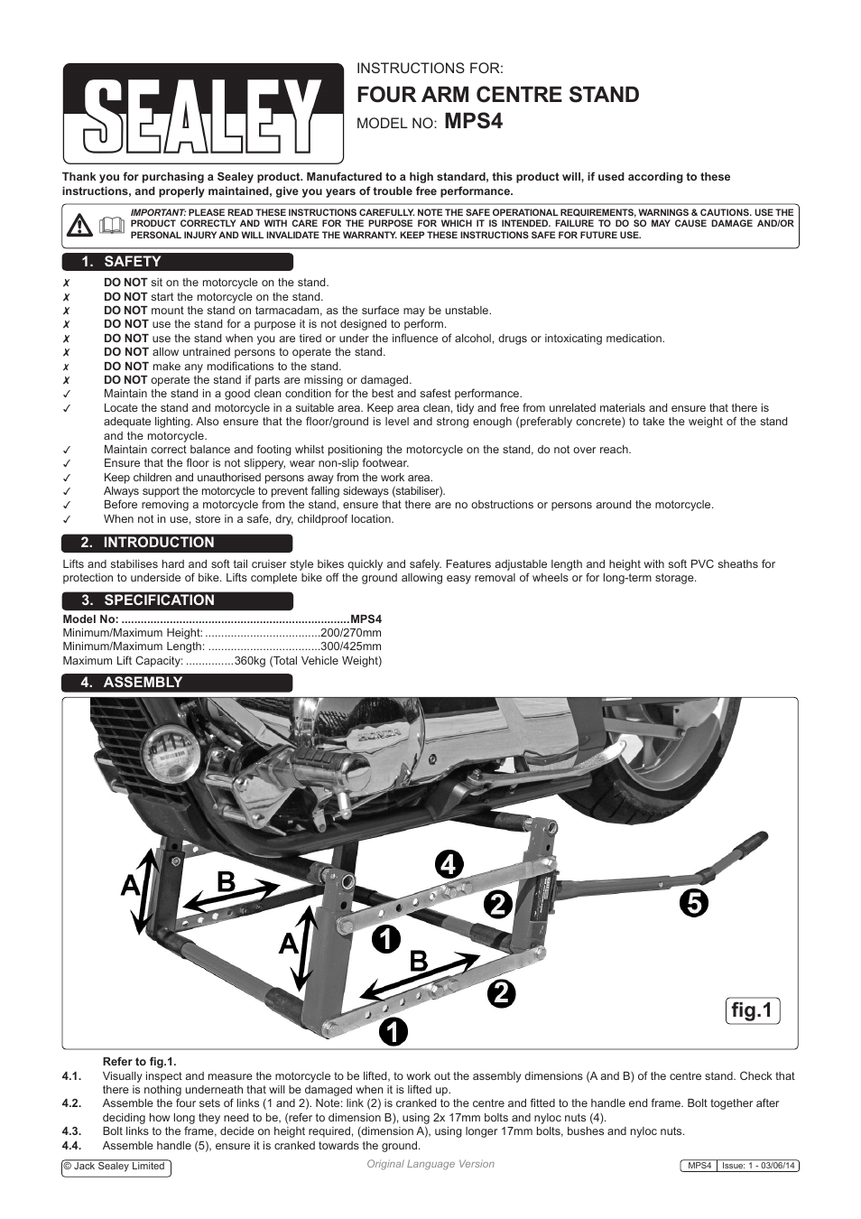 Sealey MPS4 User Manual | 2 pages