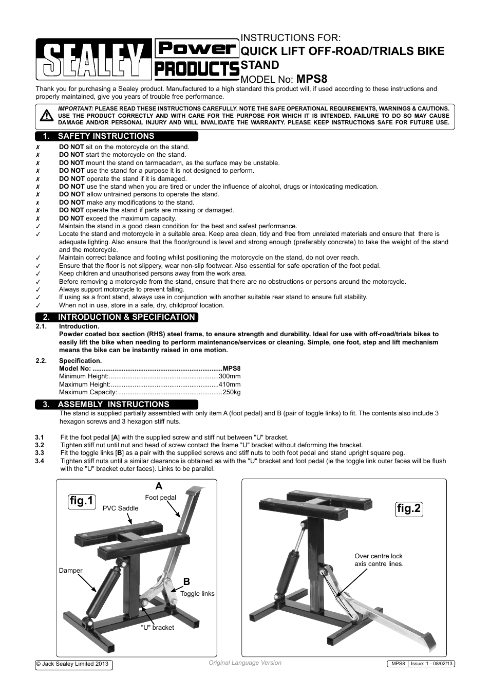 Sealey MPS8 User Manual | 2 pages