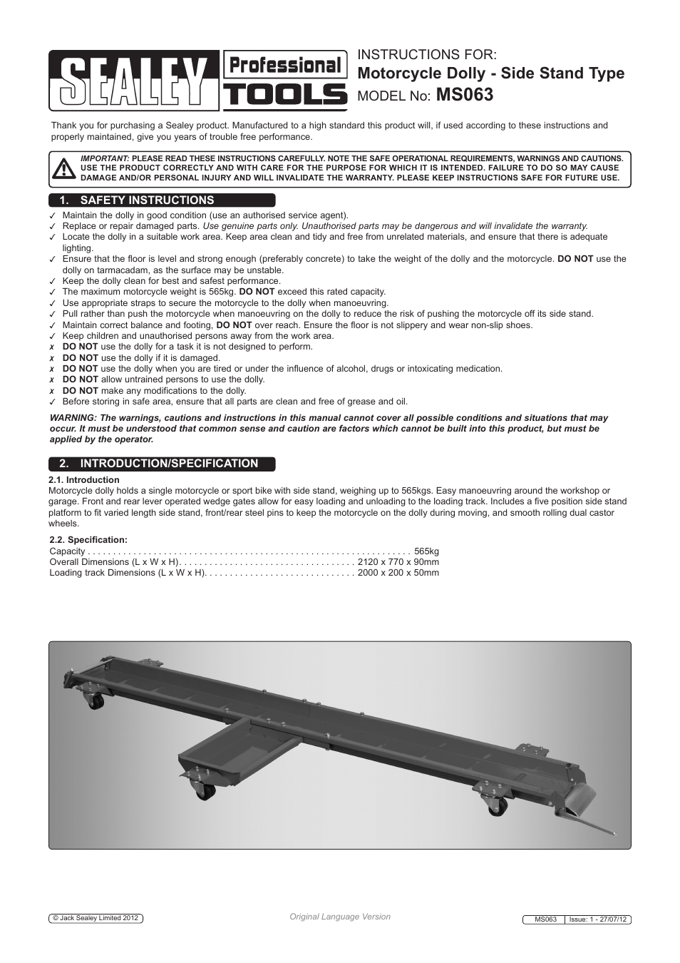 Sealey MS063 User Manual | 3 pages