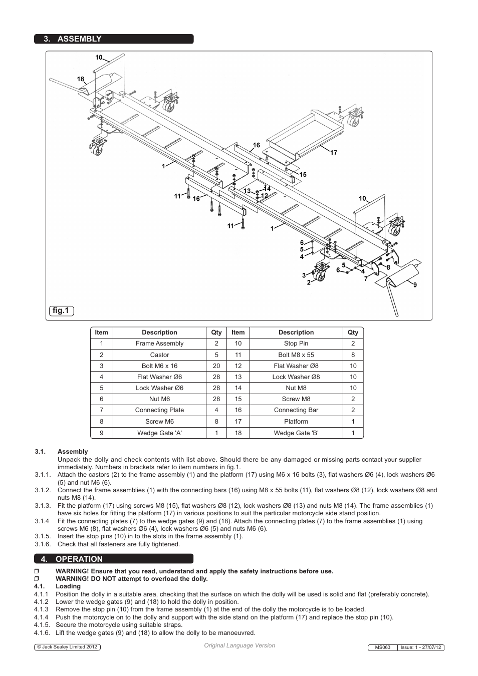 Assembly 4. operation, Fig.1 | Sealey MS063 User Manual | Page 2 / 3