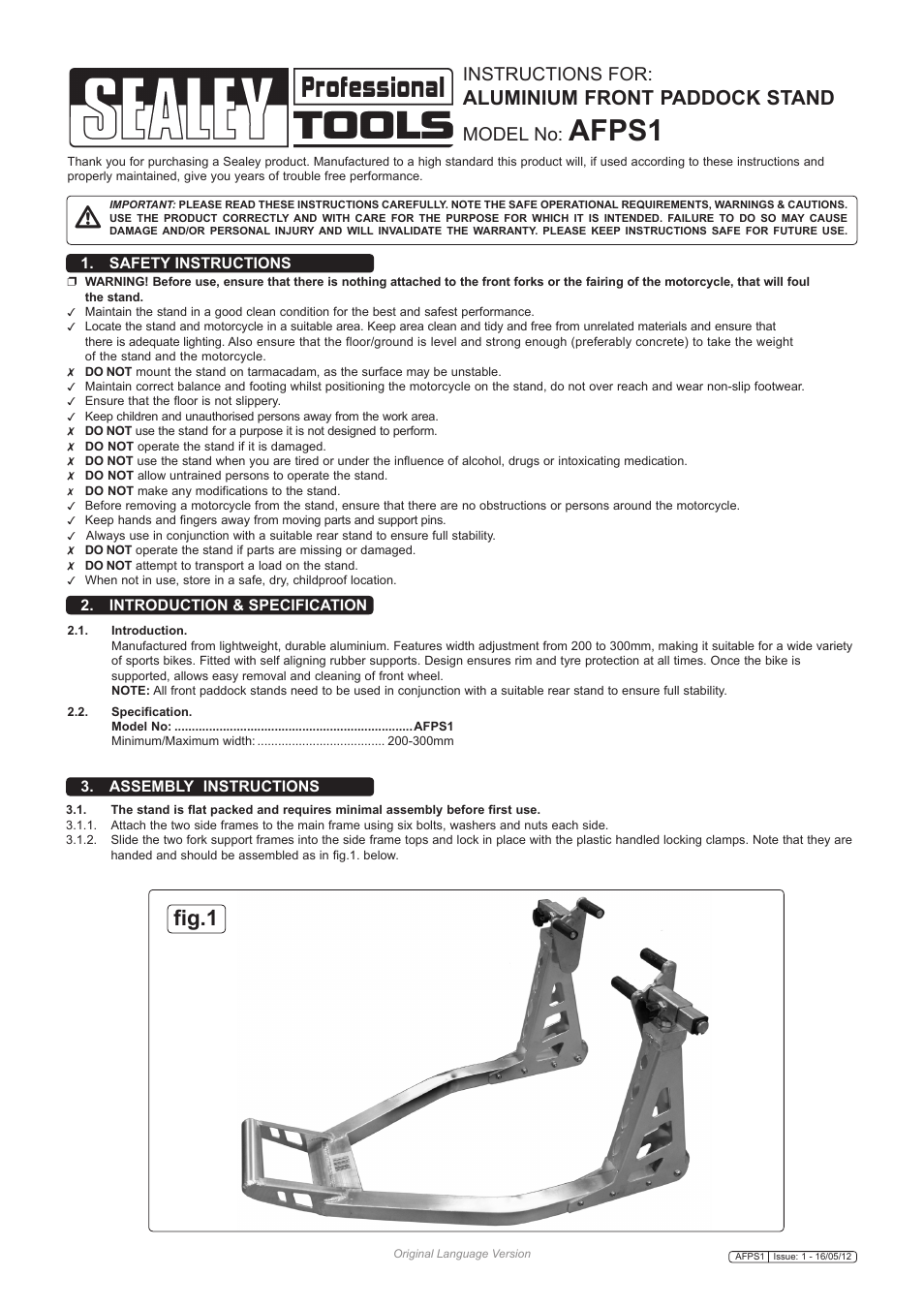 Sealey AFPS1 User Manual | 2 pages