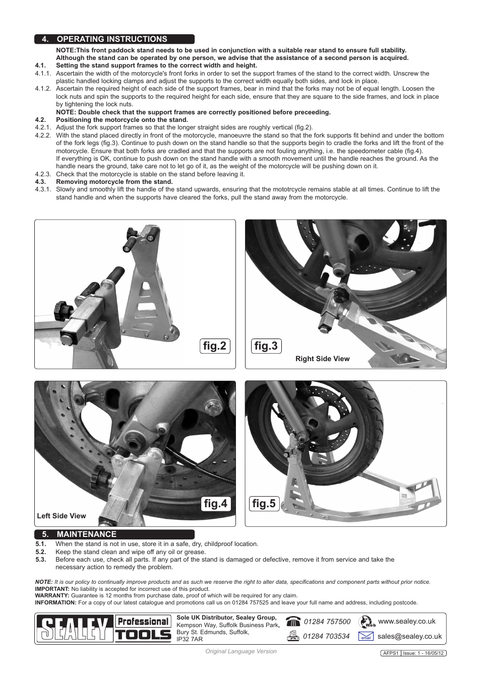 Fig.3 fig.4 fig.2 fig.5 | Sealey AFPS1 User Manual | Page 2 / 2