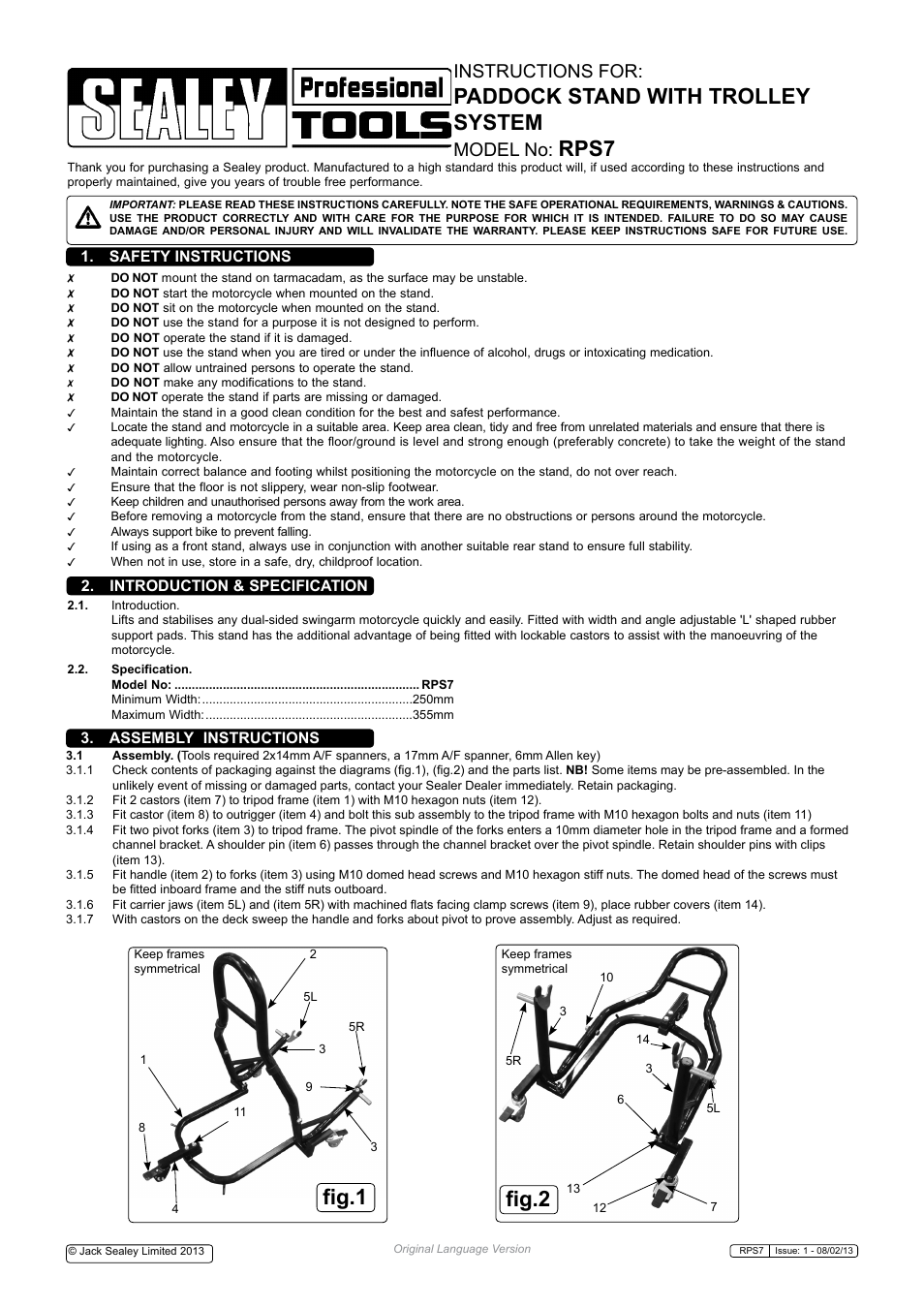 Sealey RPS7 User Manual | 2 pages