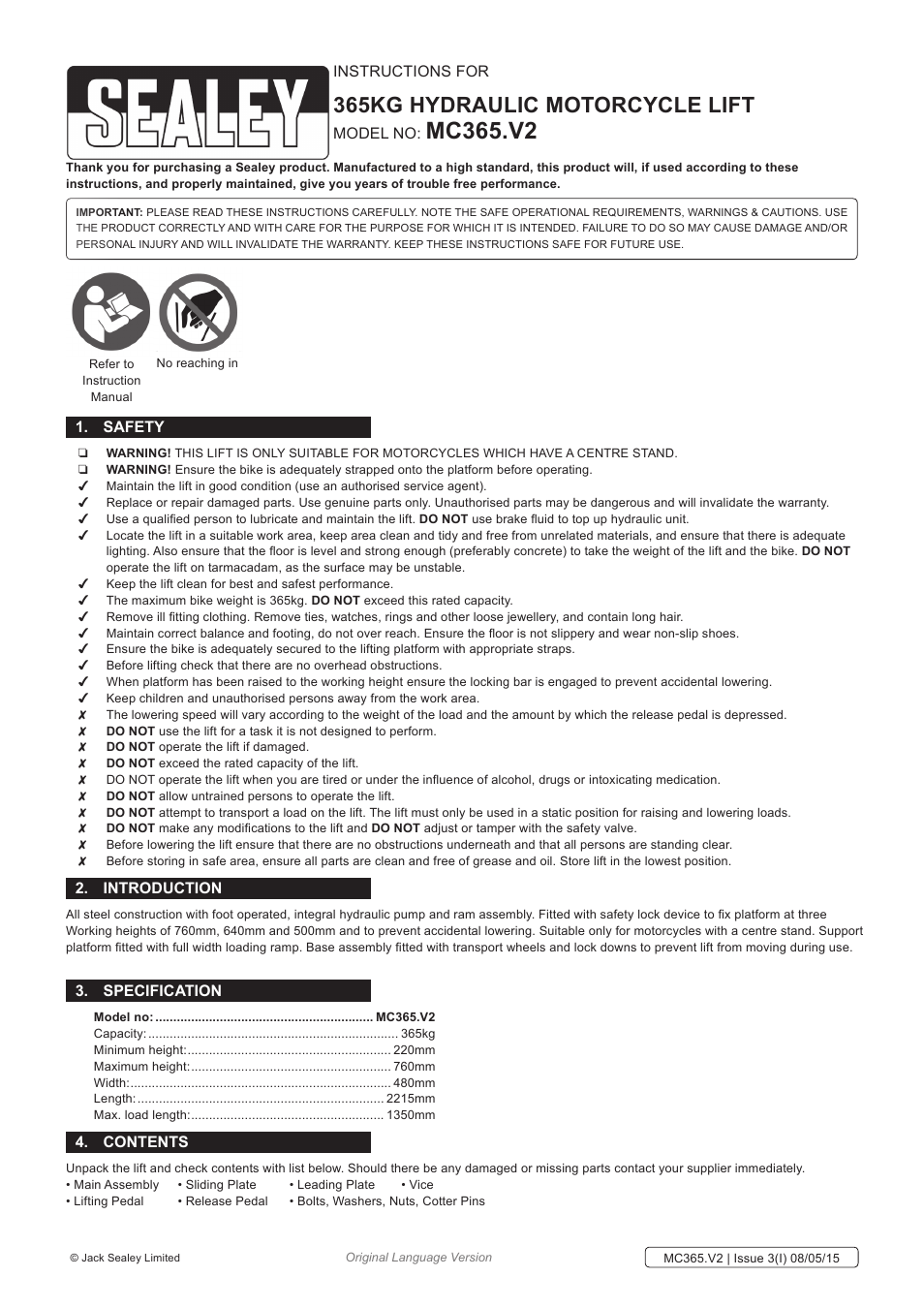 Sealey MC365 User Manual | 3 pages