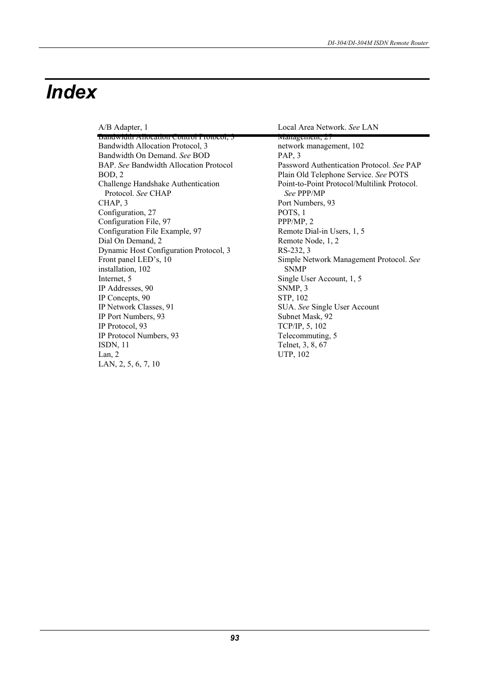 Ndex, Index | D-Link DI-304M User Manual | Page 101 / 105