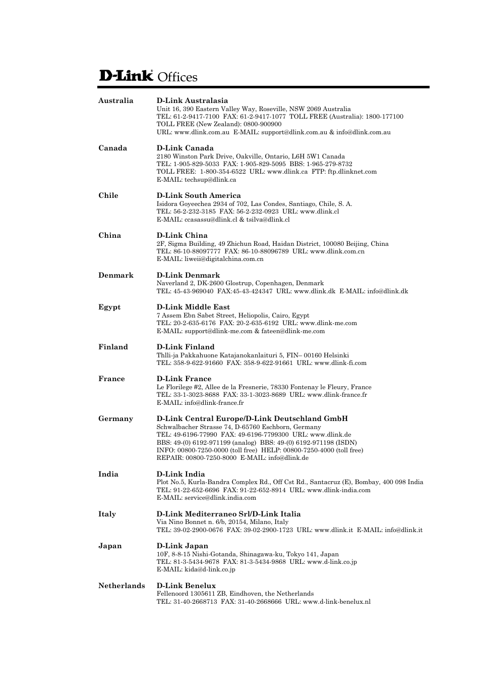 Offices | D-Link DI-304M User Manual | Page 102 / 105