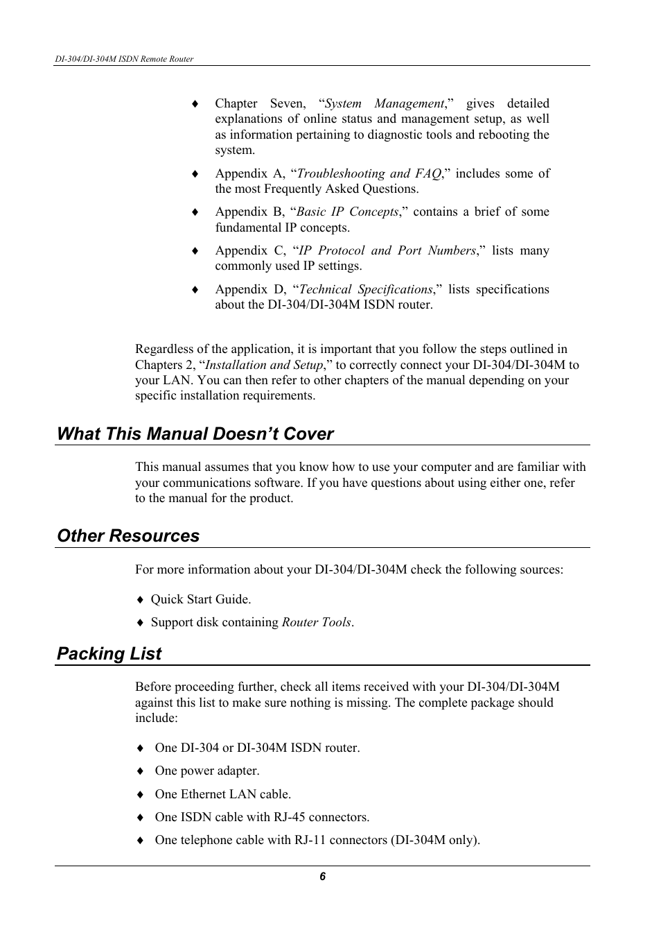 What this manual doesn’t cover, Other resources, Packing list | D-Link DI-304M User Manual | Page 14 / 105