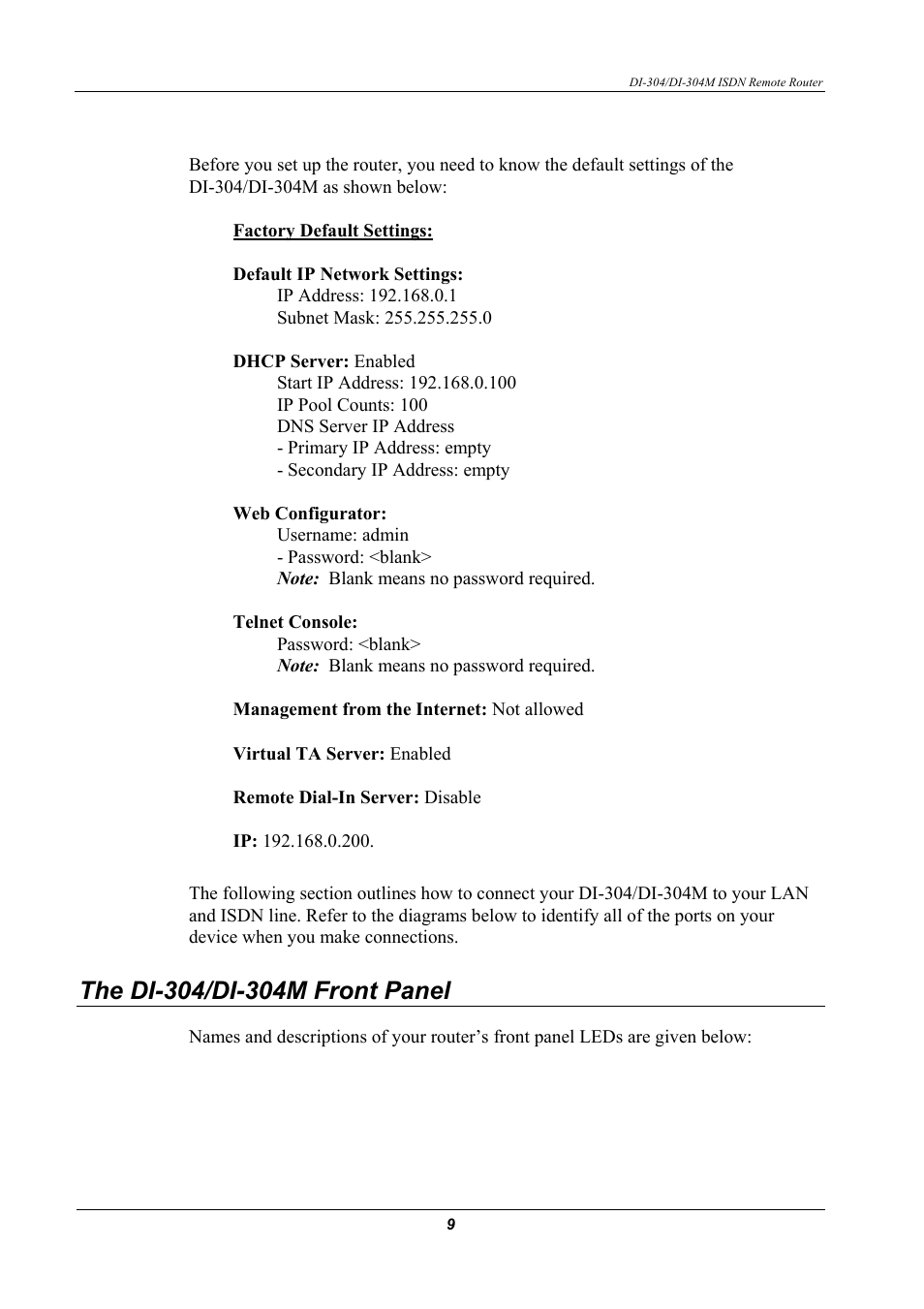 The di-304/di-304m front panel | D-Link DI-304M User Manual | Page 17 / 105