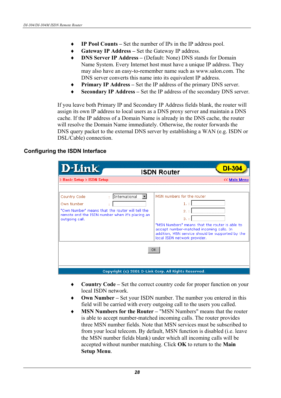 Configuring the isdn interface | D-Link DI-304M User Manual | Page 36 / 105