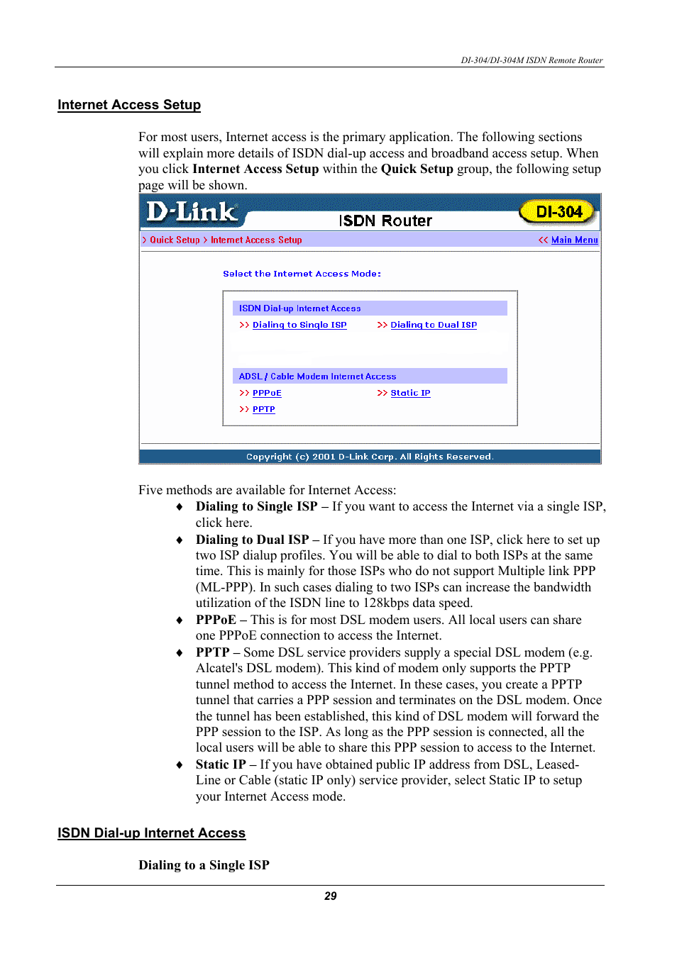 Internet access setup, Isdn dial-up internet access | D-Link DI-304M User Manual | Page 37 / 105