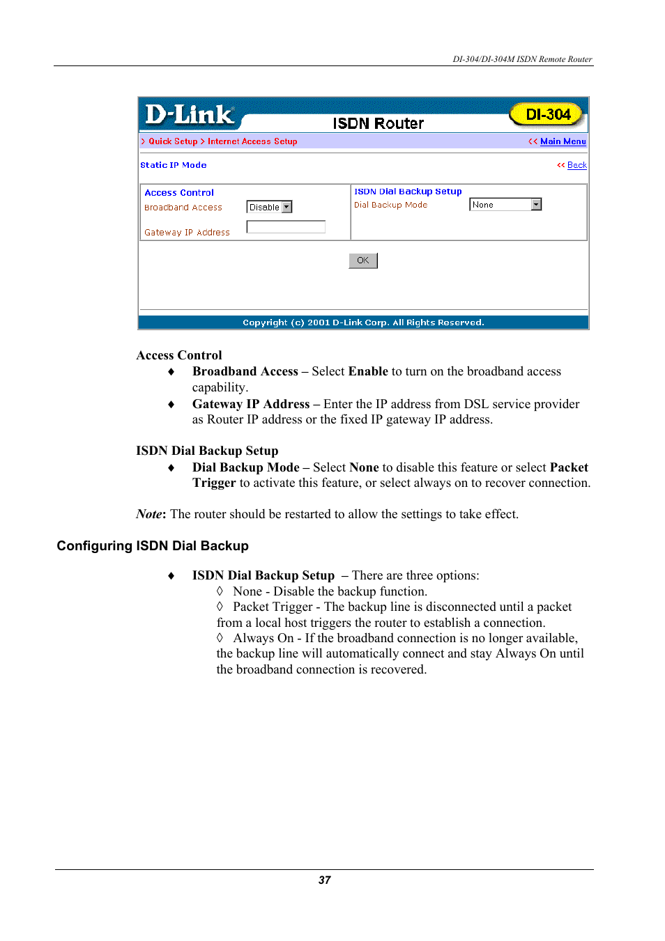 Configuring isdn dial backup | D-Link DI-304M User Manual | Page 45 / 105