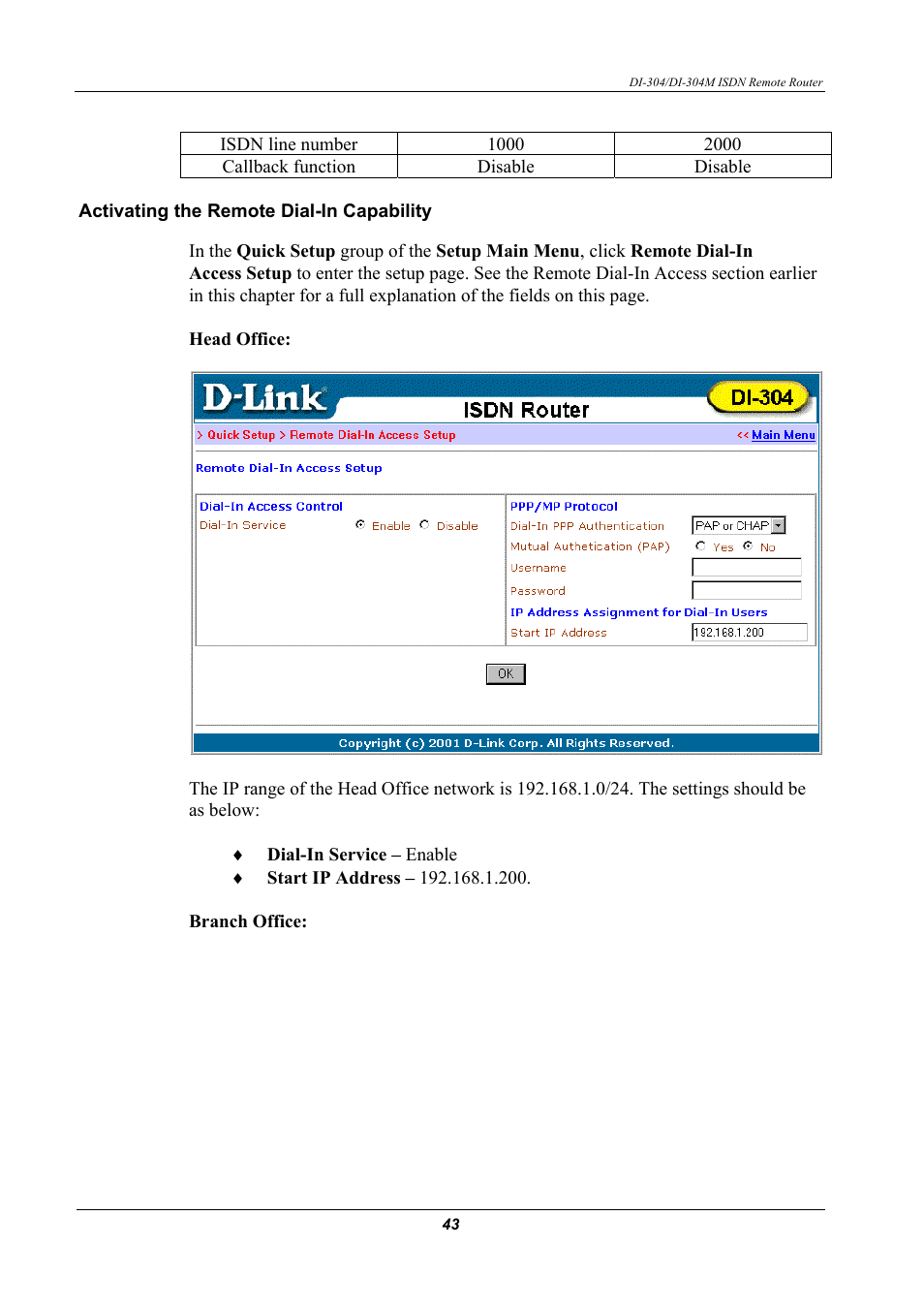 Activating the remote dial-in capability | D-Link DI-304M User Manual | Page 51 / 105