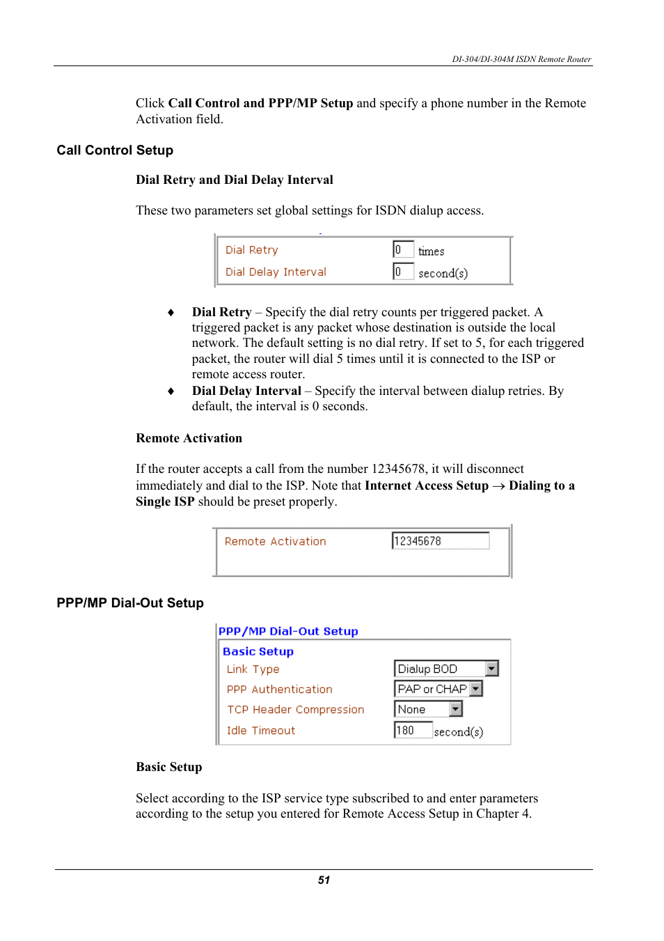 Call control setup, Ppp/mp dial-out setup | D-Link DI-304M User Manual | Page 59 / 105