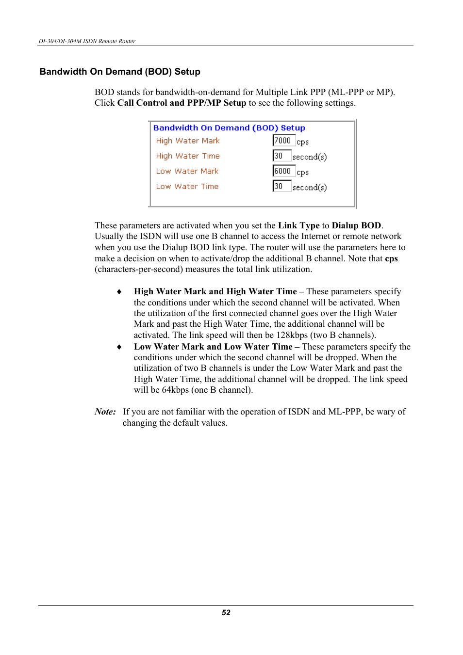 Bandwidth on demand (bod) setup | D-Link DI-304M User Manual | Page 60 / 105