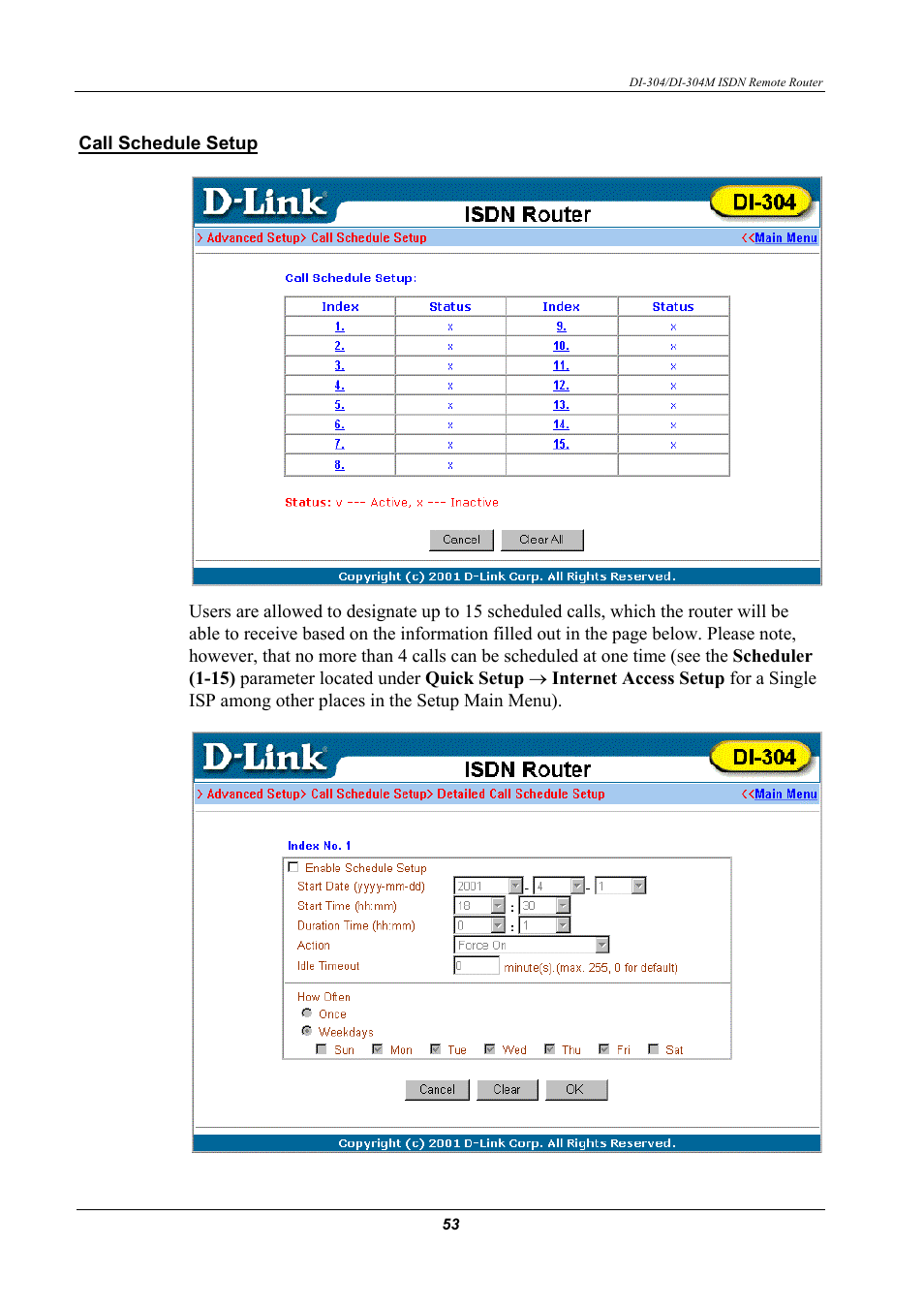 Call schedule setup | D-Link DI-304M User Manual | Page 61 / 105