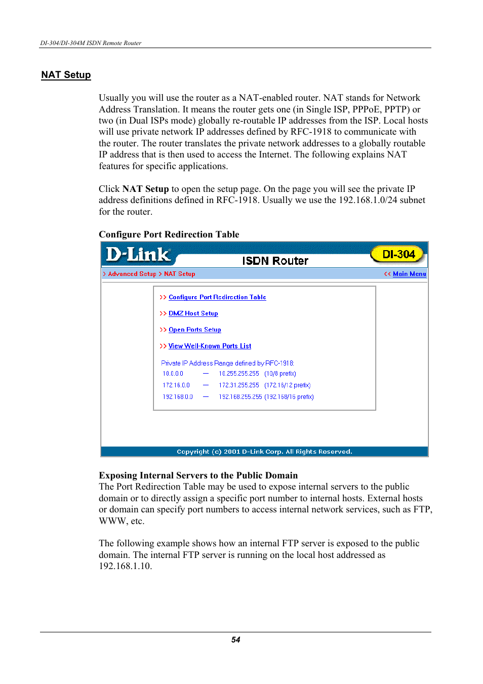 Nat setup | D-Link DI-304M User Manual | Page 62 / 105