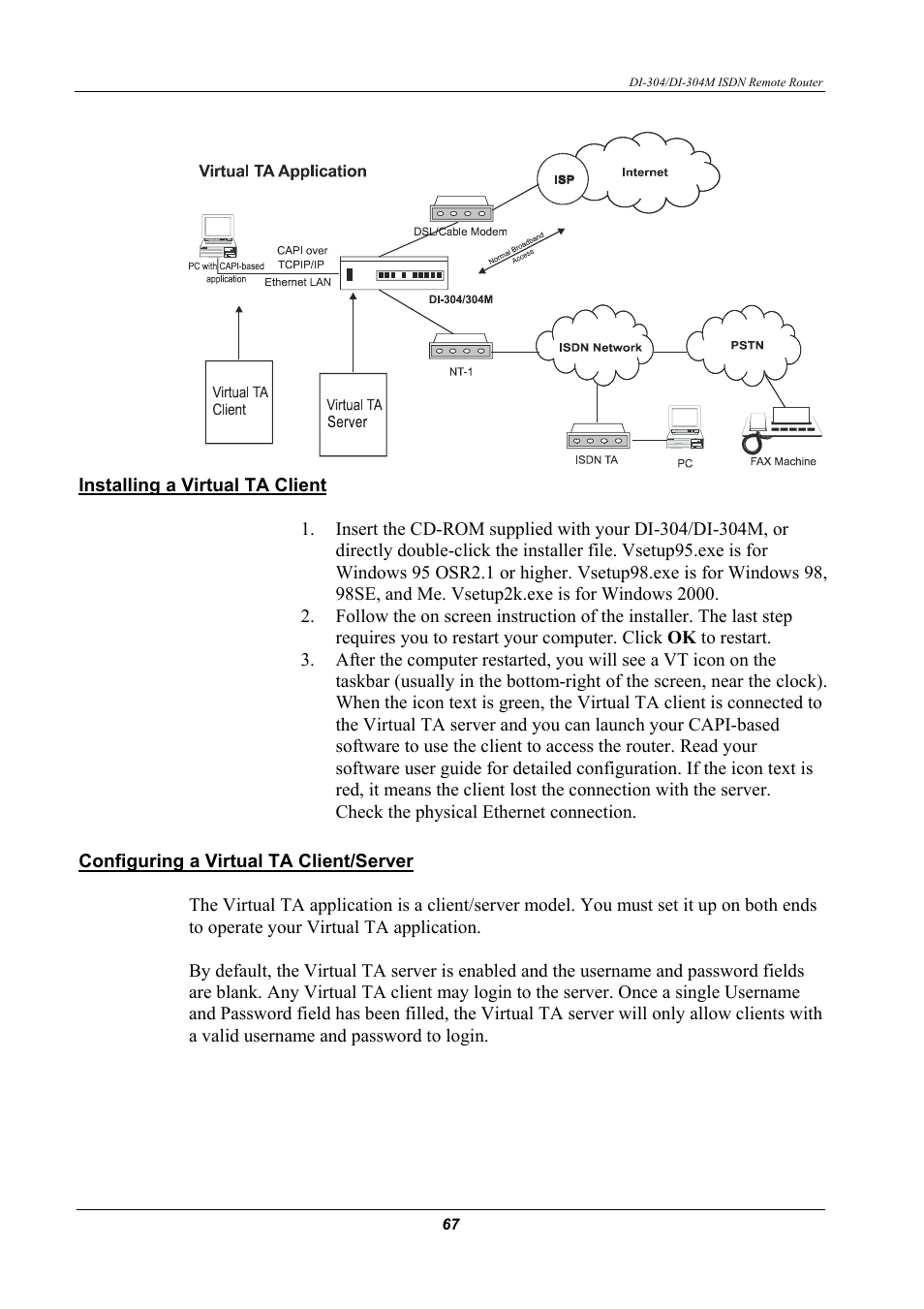 Installing a virtual ta client, Configuring a virtual ta client/server | D-Link DI-304M User Manual | Page 75 / 105