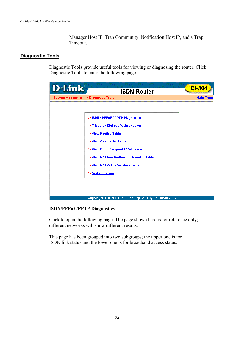 Diagnostic tools | D-Link DI-304M User Manual | Page 82 / 105