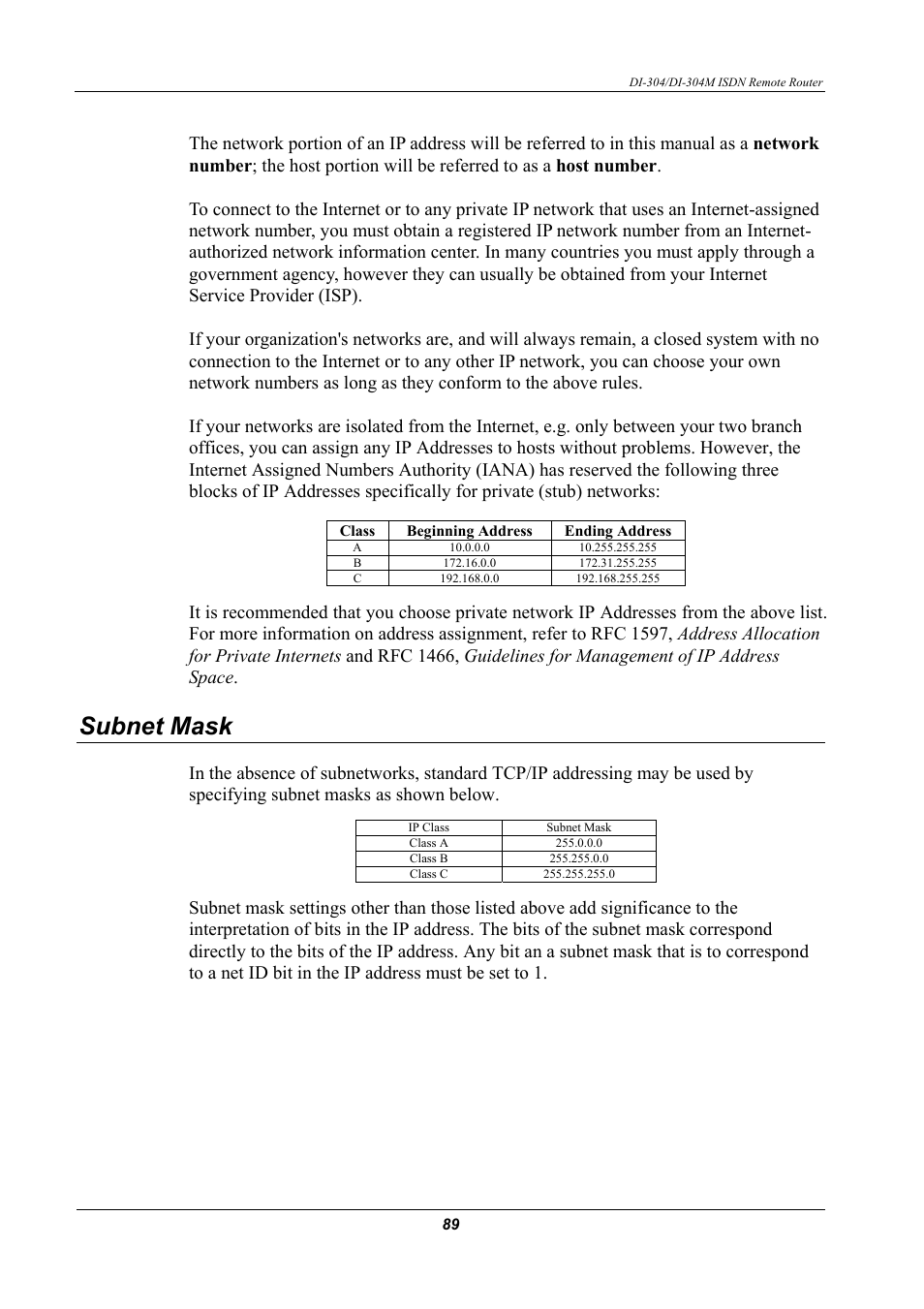 Subnet mask | D-Link DI-304M User Manual | Page 97 / 105