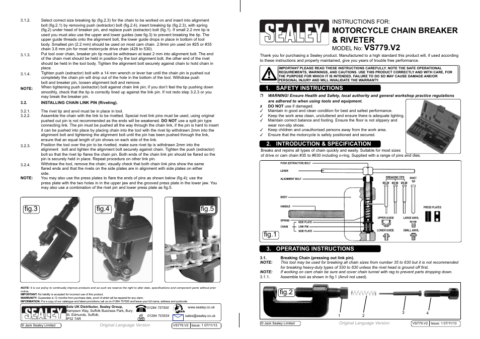 Sealey VS779 User Manual | 1 page