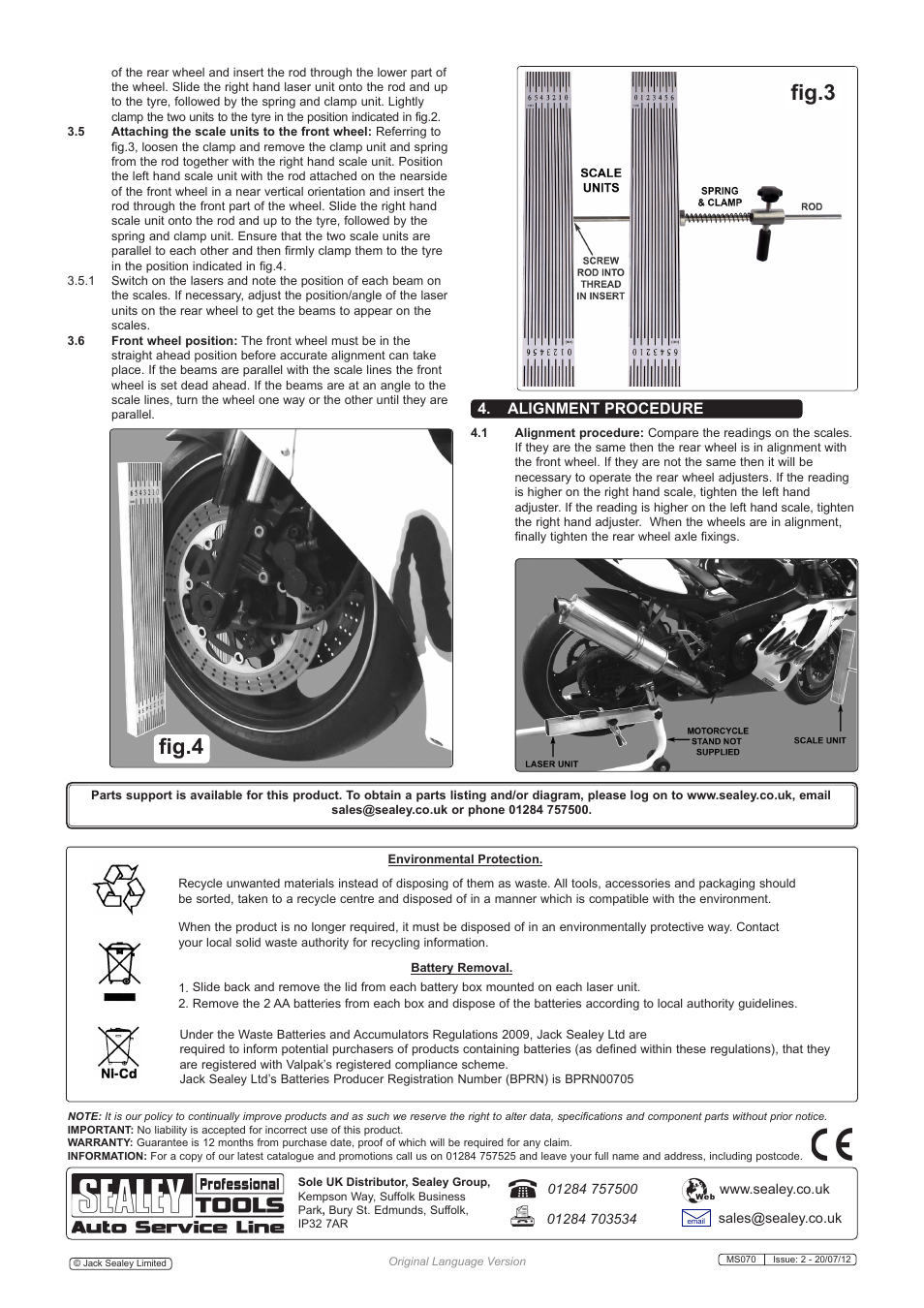 Fig.3 fig.4, Alignment procedure | Sealey MS070 User Manual | Page 2 / 2