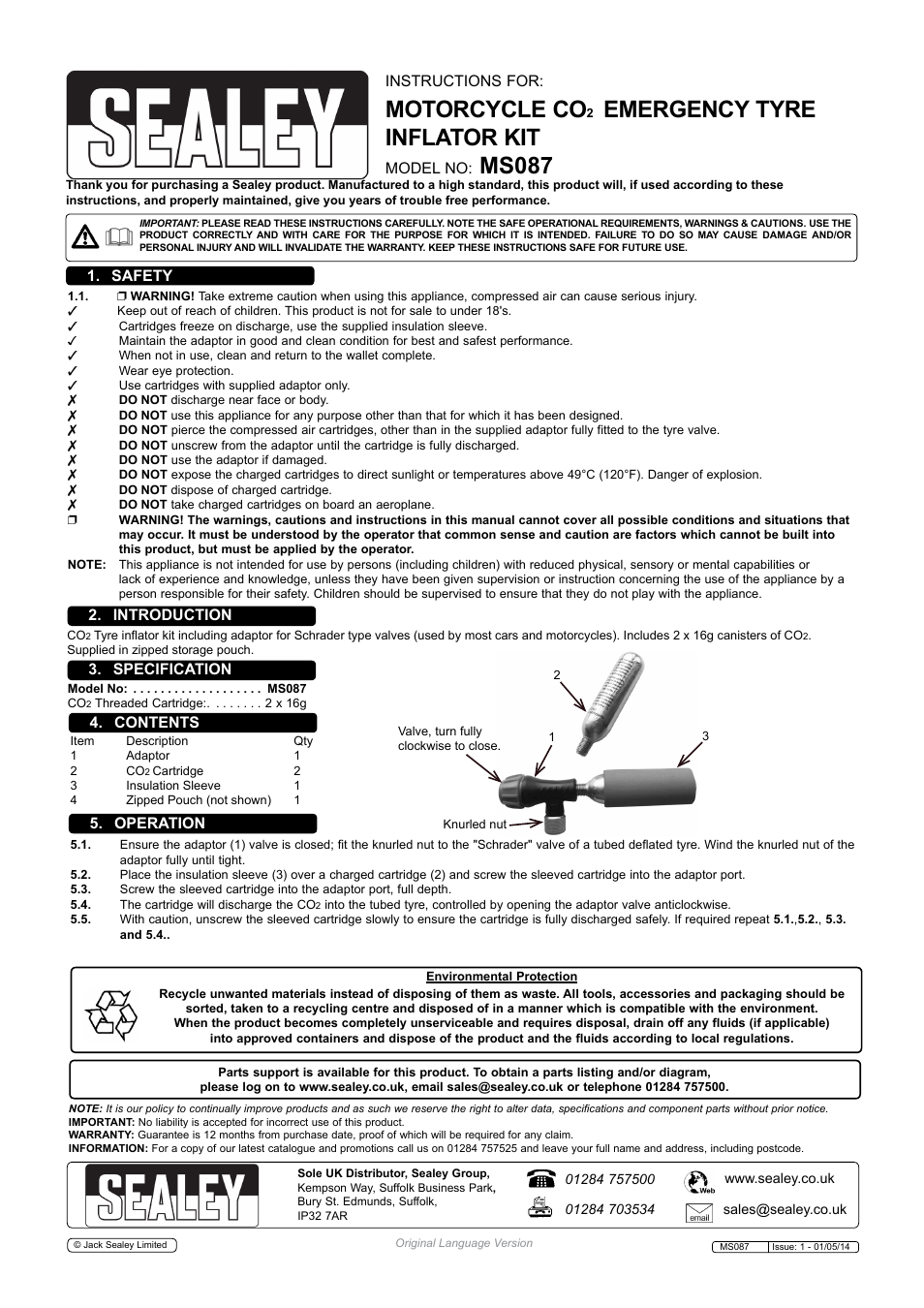 Sealey MS087 User Manual | 1 page