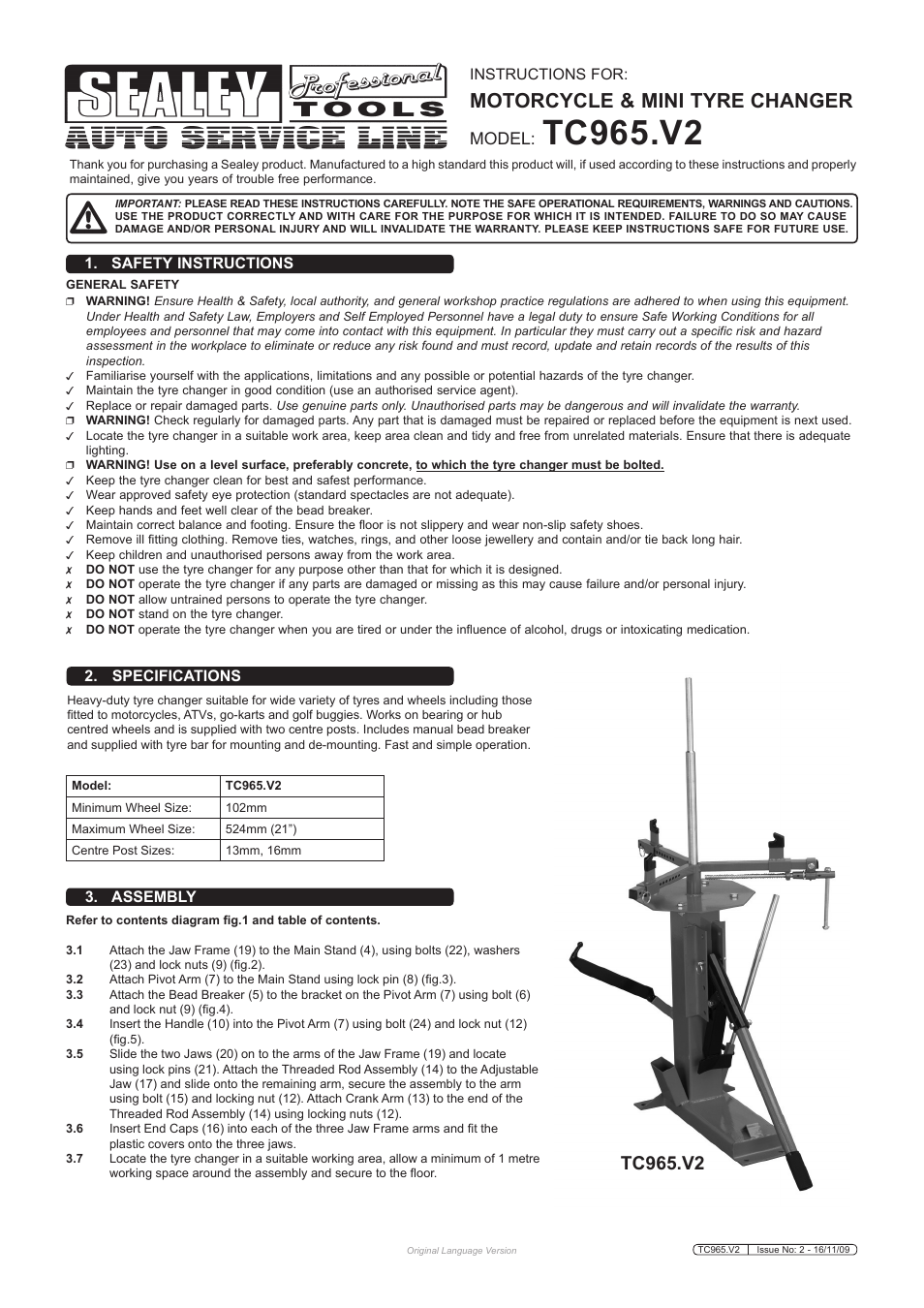 Sealey TC965 User Manual | 6 pages