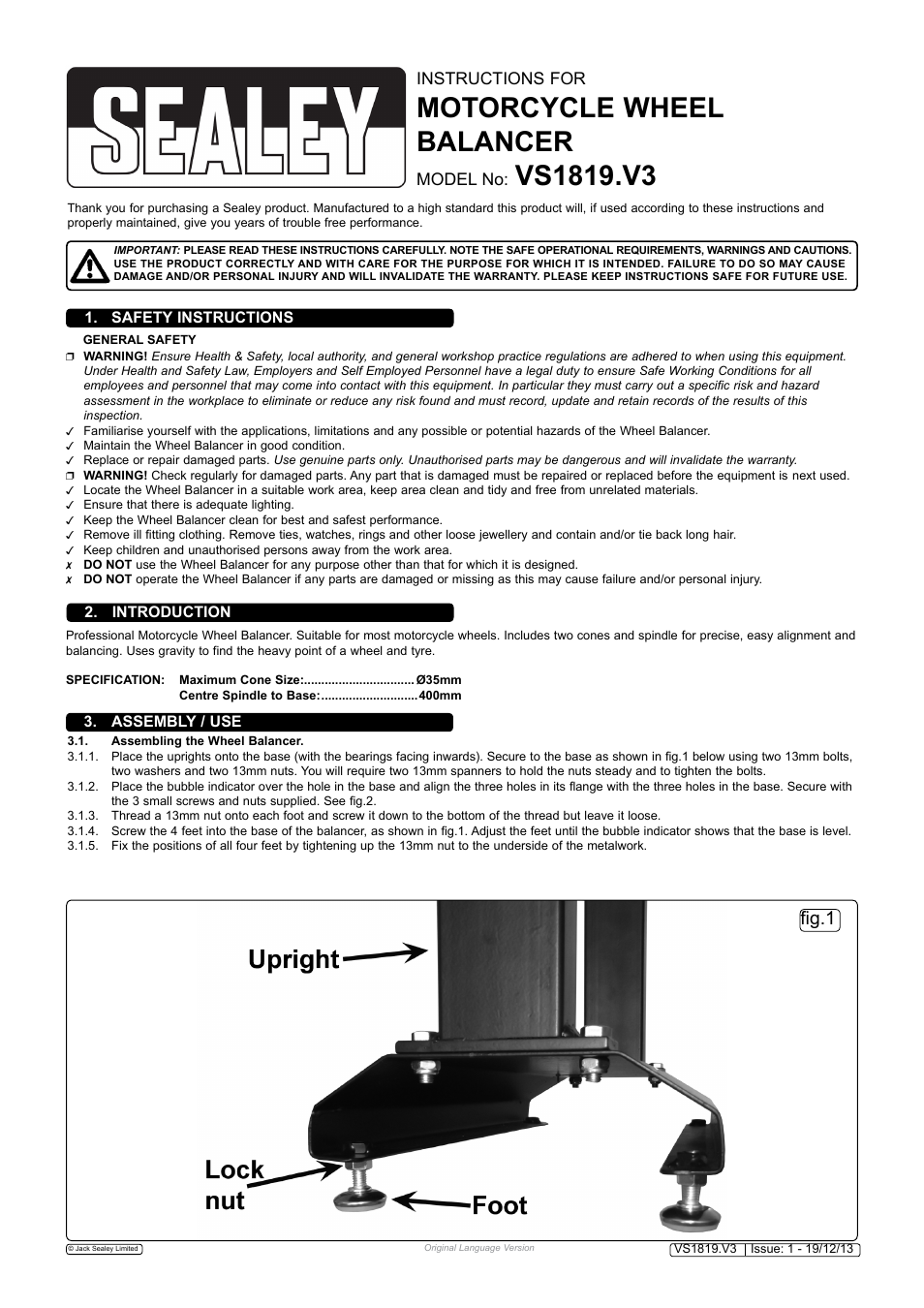 Sealey VS1819 User Manual | 2 pages