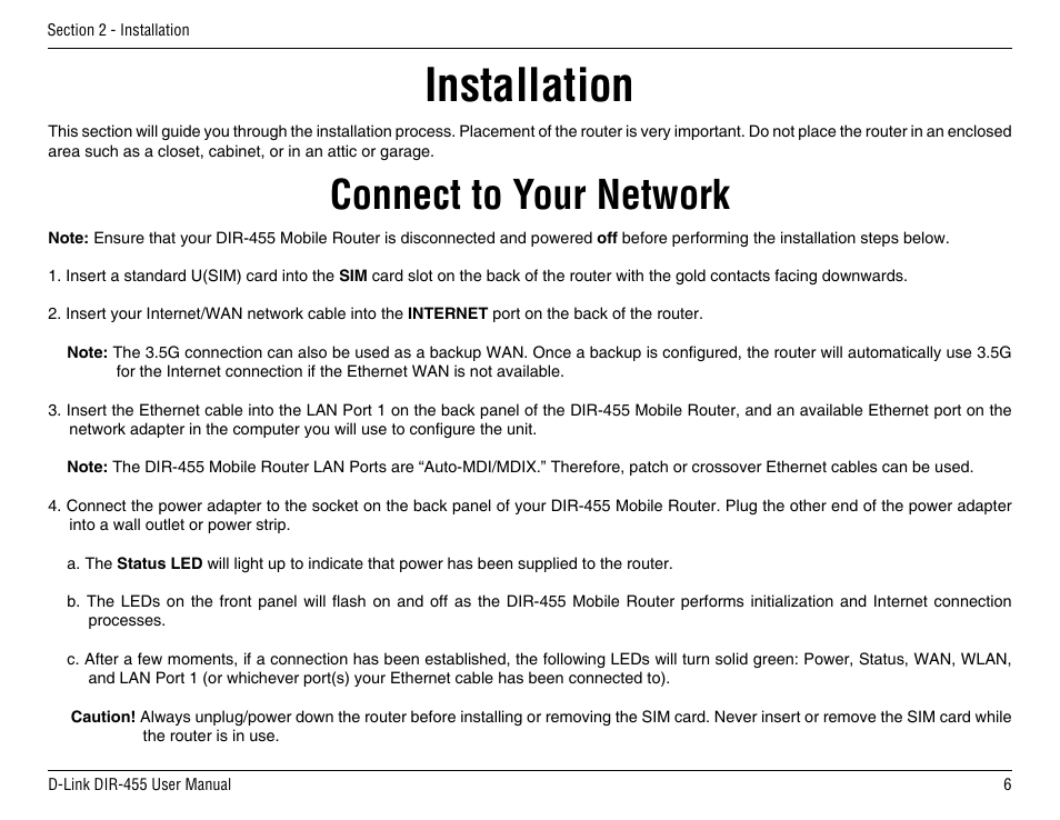 Installation, Connect to your network | D-Link DIR-455 User Manual | Page 10 / 93