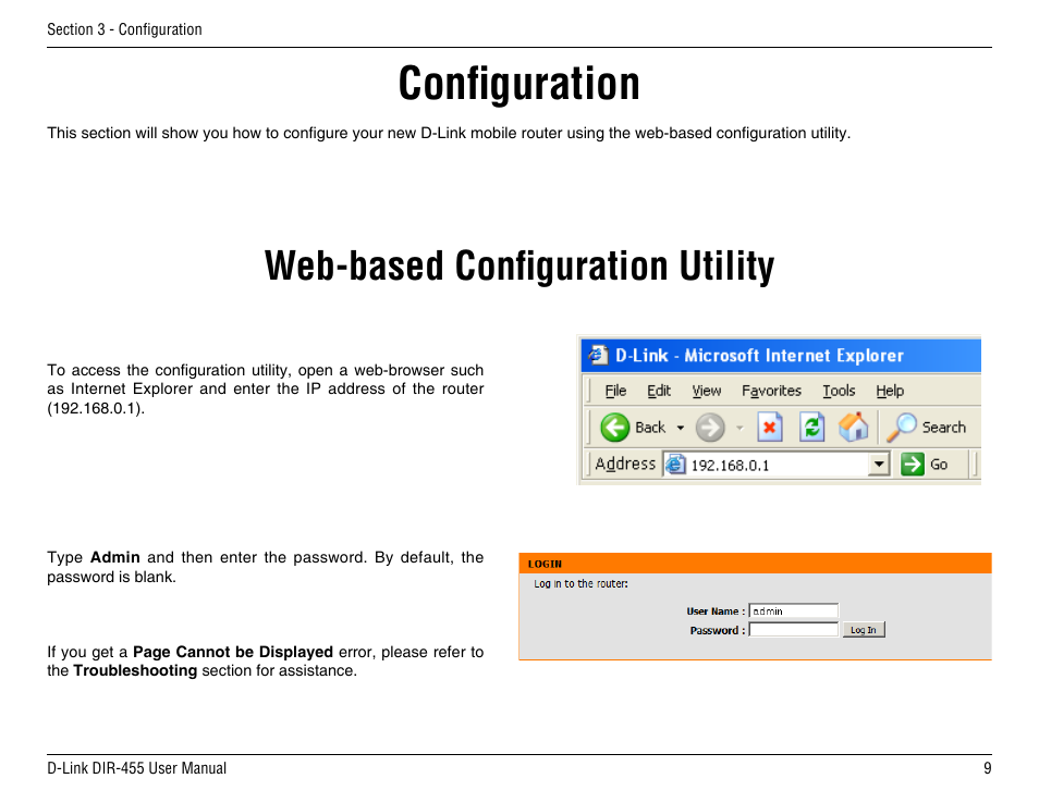 Configuration, Web-based configuration utility | D-Link DIR-455 User Manual | Page 13 / 93