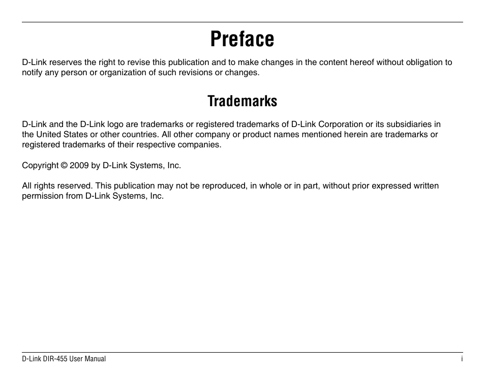 Preface, Trademarks | D-Link DIR-455 User Manual | Page 2 / 93