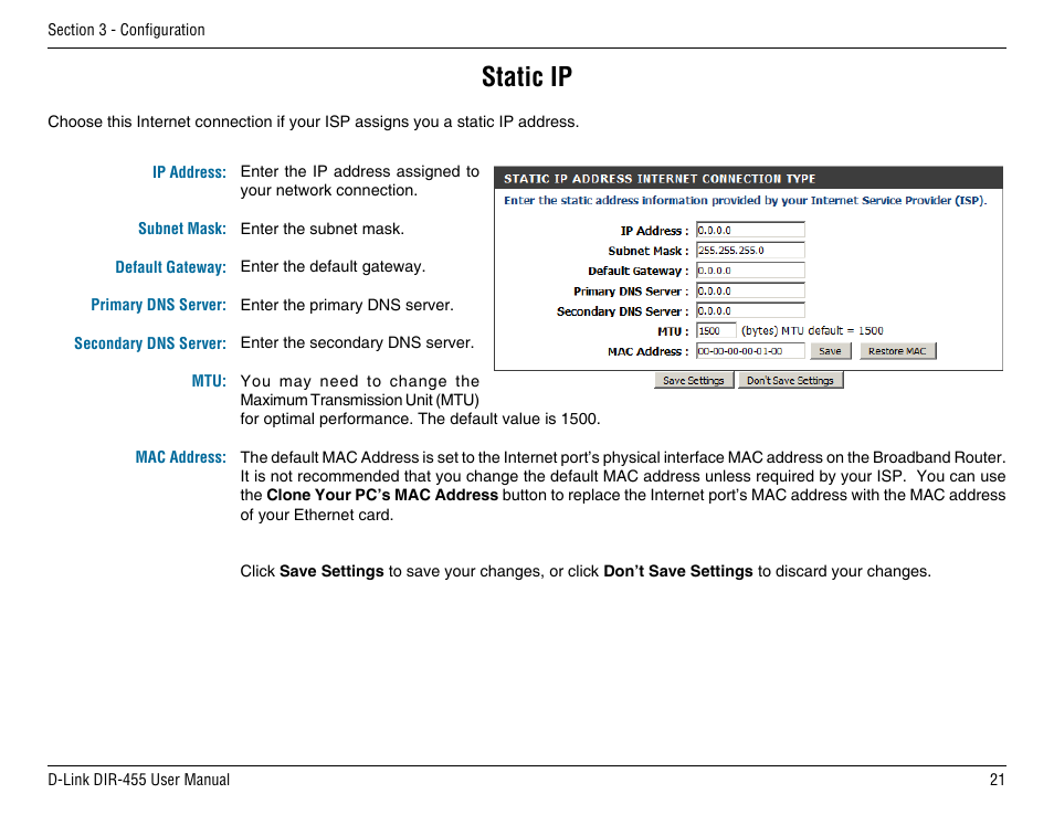Static ip | D-Link DIR-455 User Manual | Page 25 / 93
