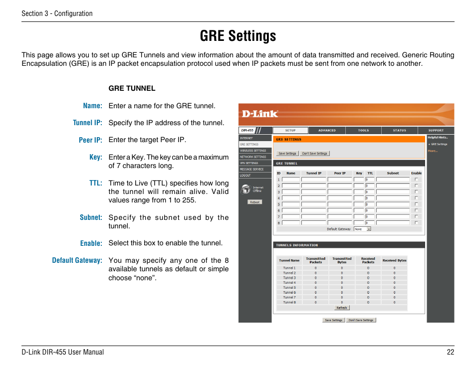 Gre settings | D-Link DIR-455 User Manual | Page 26 / 93