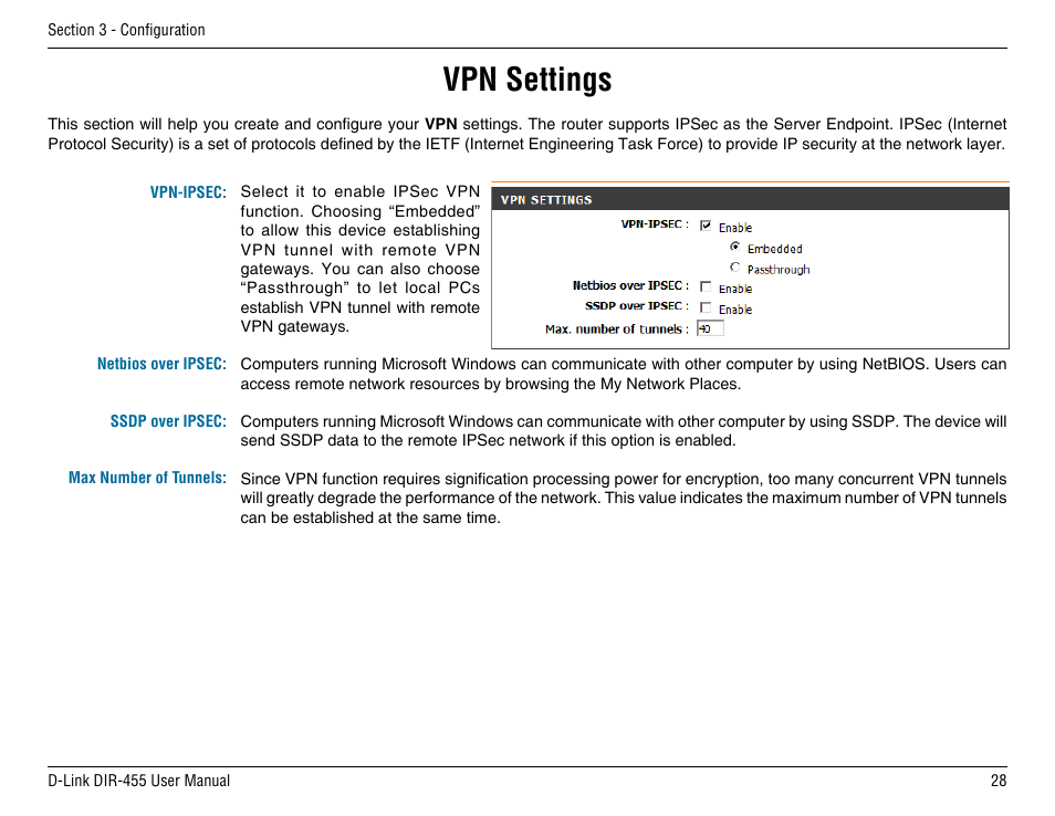 Vpn settings | D-Link DIR-455 User Manual | Page 32 / 93