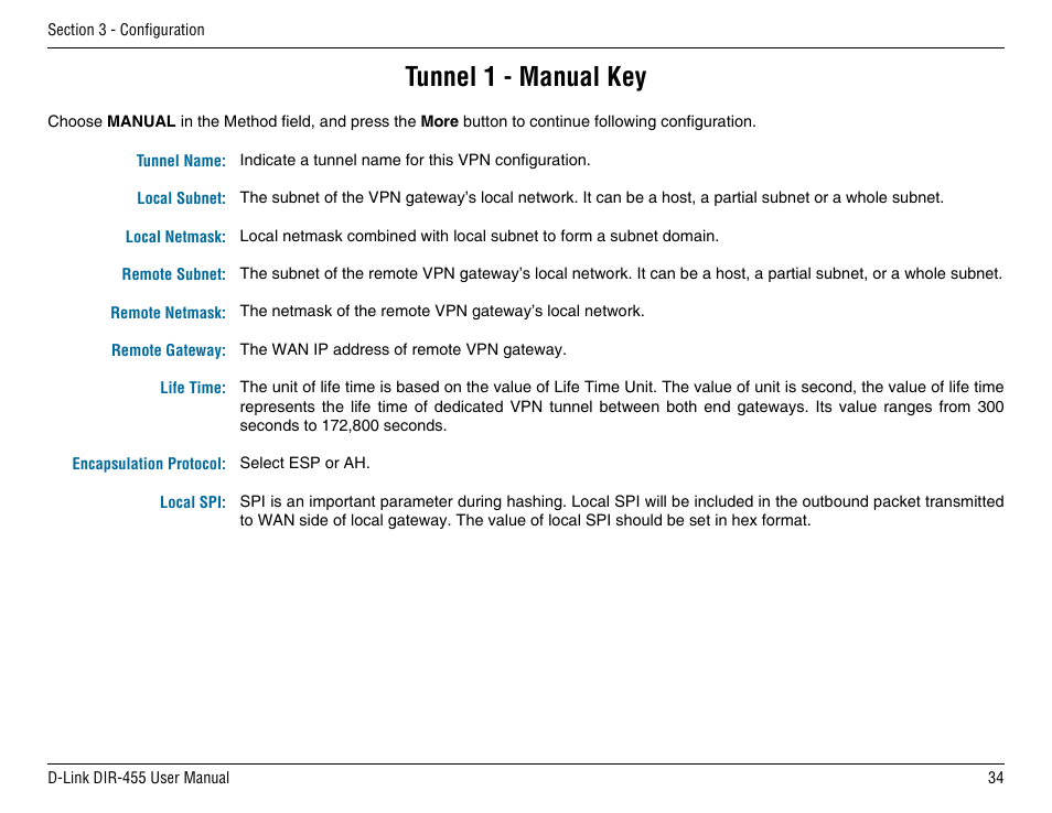 Tunnel 1 - manual key | D-Link DIR-455 User Manual | Page 38 / 93