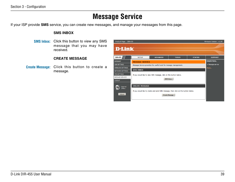 Message service | D-Link DIR-455 User Manual | Page 43 / 93