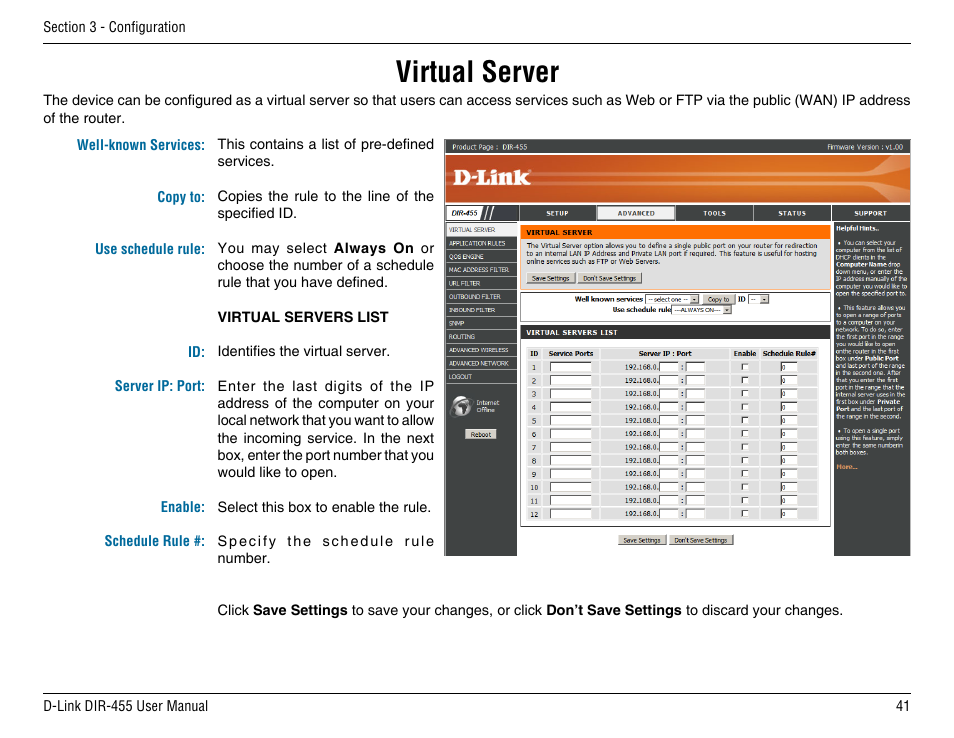 Virtual server | D-Link DIR-455 User Manual | Page 45 / 93