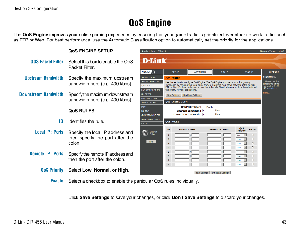 Qos engine | D-Link DIR-455 User Manual | Page 47 / 93